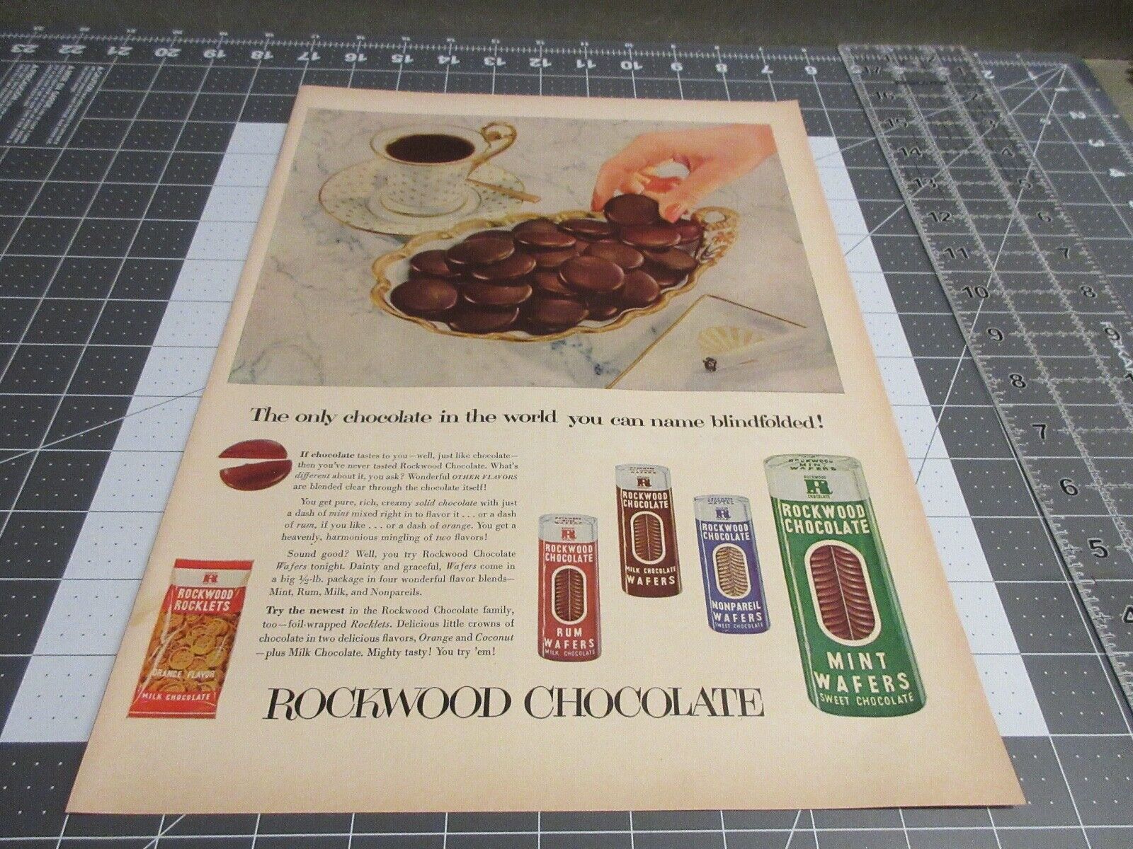 1953 Rockwood Chocolate Wafers Candy Ad
