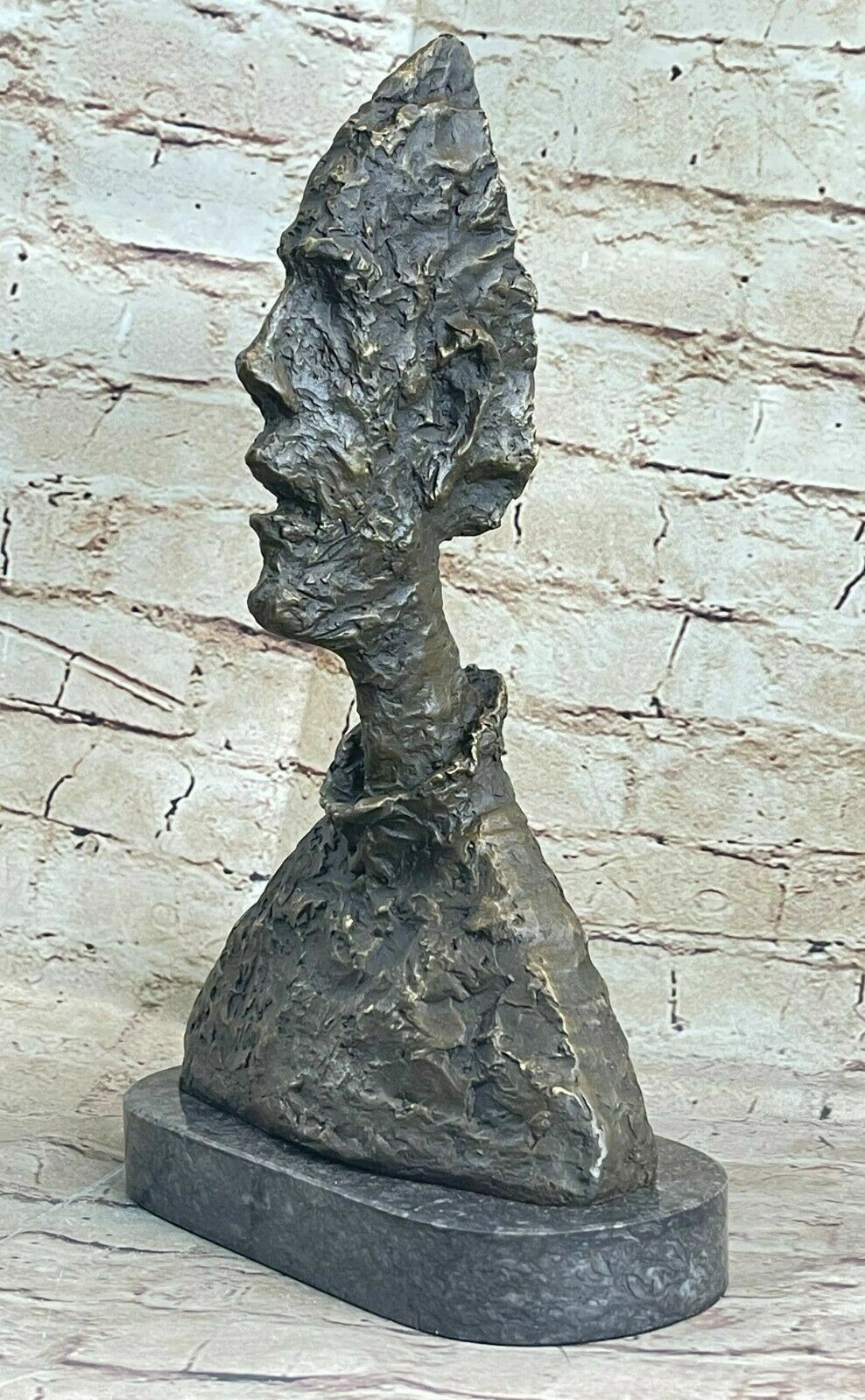 Abstract Modern Artwork Big Head Bronze Sculpture Marble Base Figurine Statue NR