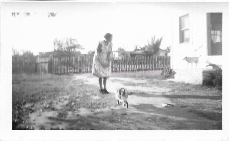 A Moment In Space And Time WOMAN CAT Found PHOTOGRAPH bw Original VINTAGE 05 31 