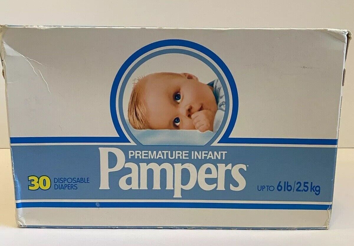 Collectors Vintage Pampers Diapers - Premature  6 Lbs - 30 Ct 1981