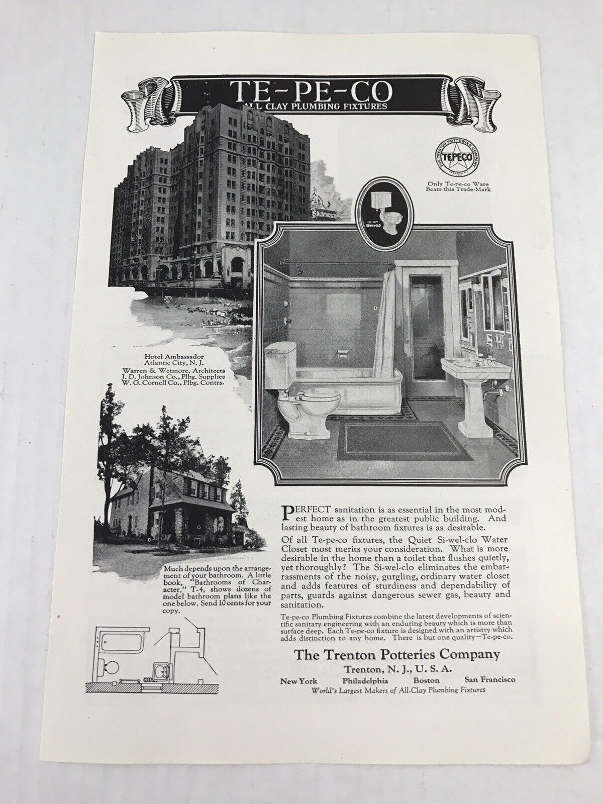 Te-Pe-Co Clay Plumbing Fixtures Bathroom Vtg 1926 Print Ad Art