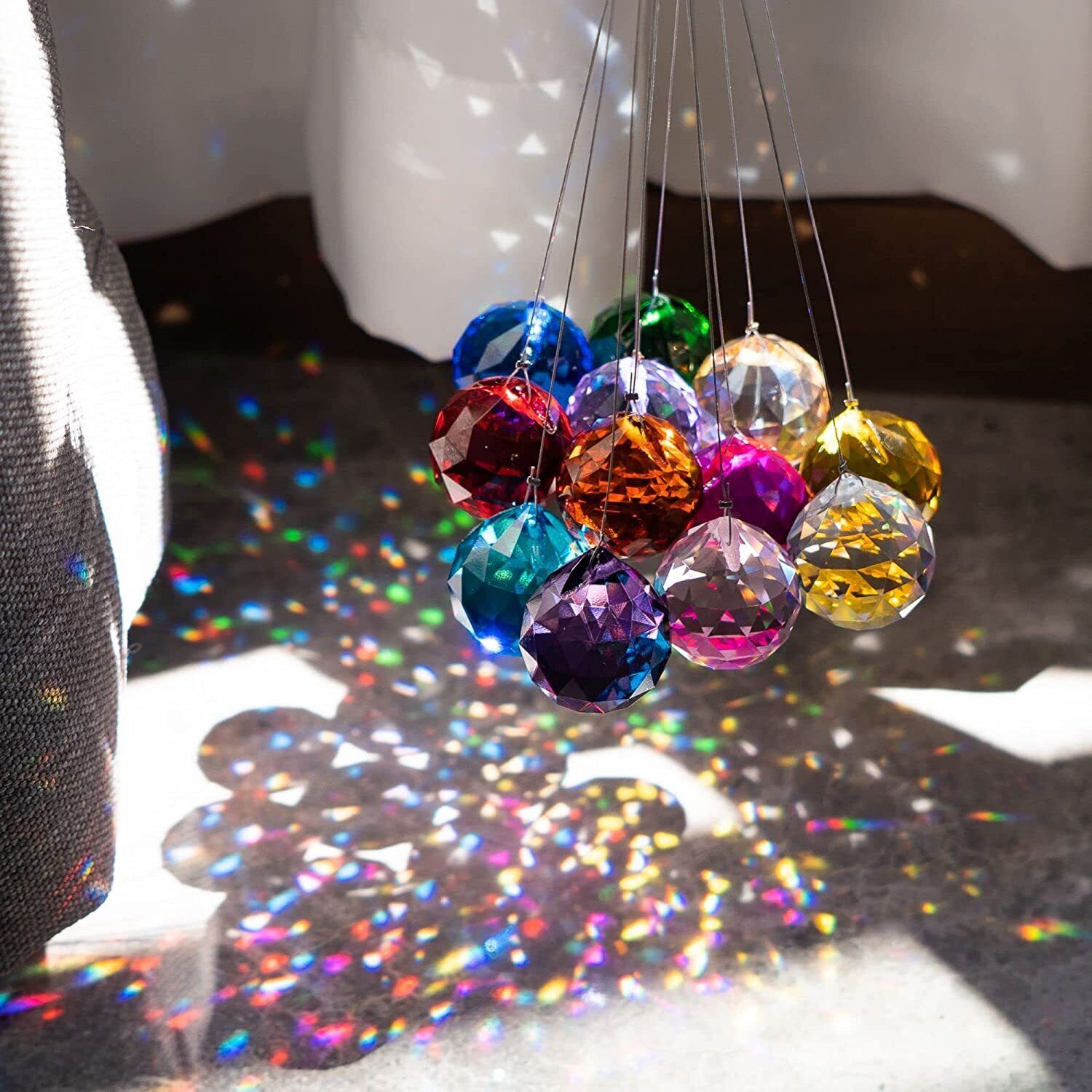 30mm Feng Shui Decorating Crystal Ball Prism Suncatcher MultiColor Hanging 12pcs