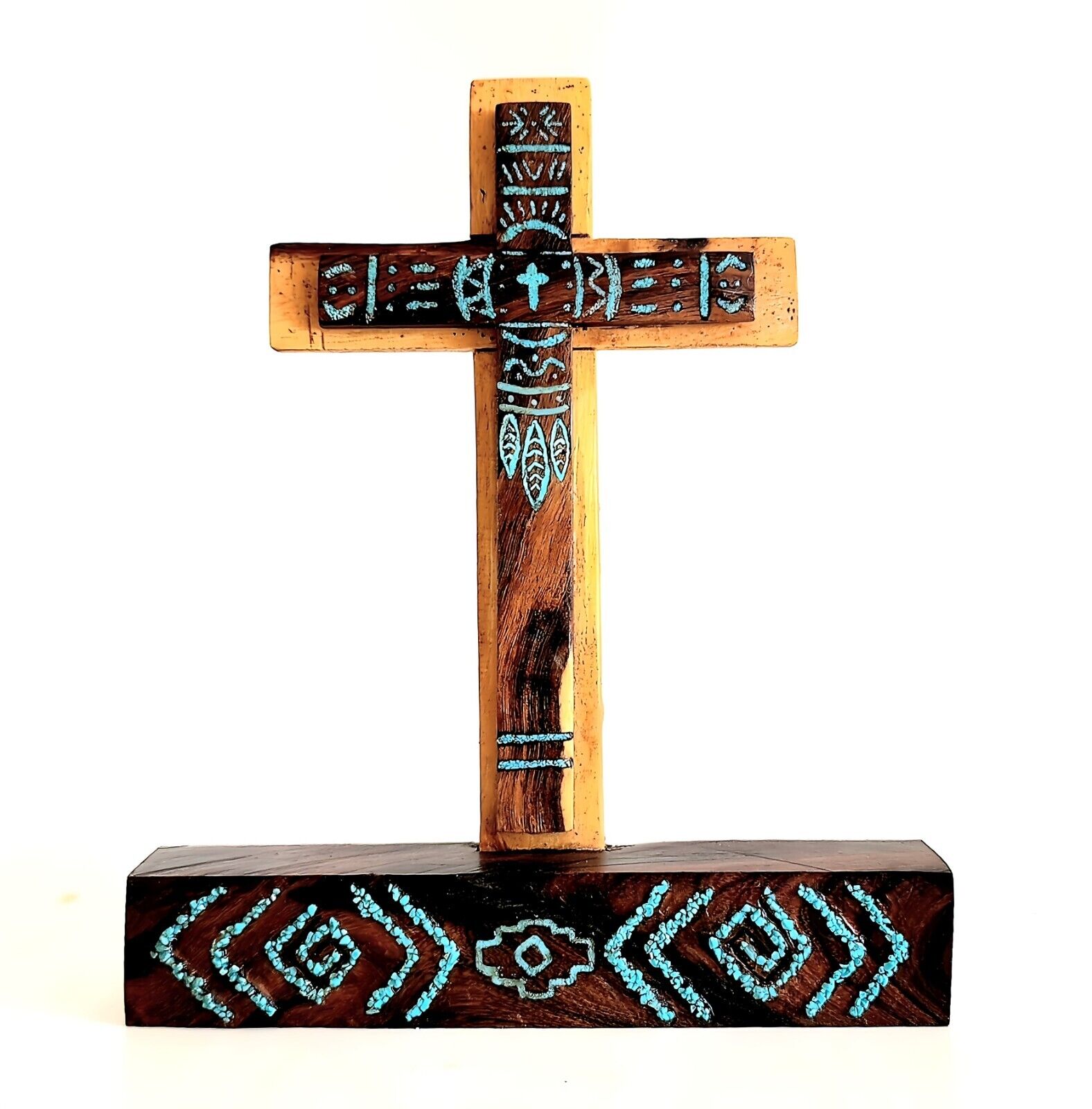 Wood Cross, Desert Ironwood, Turquoise, Native American Decor, Religious Decor