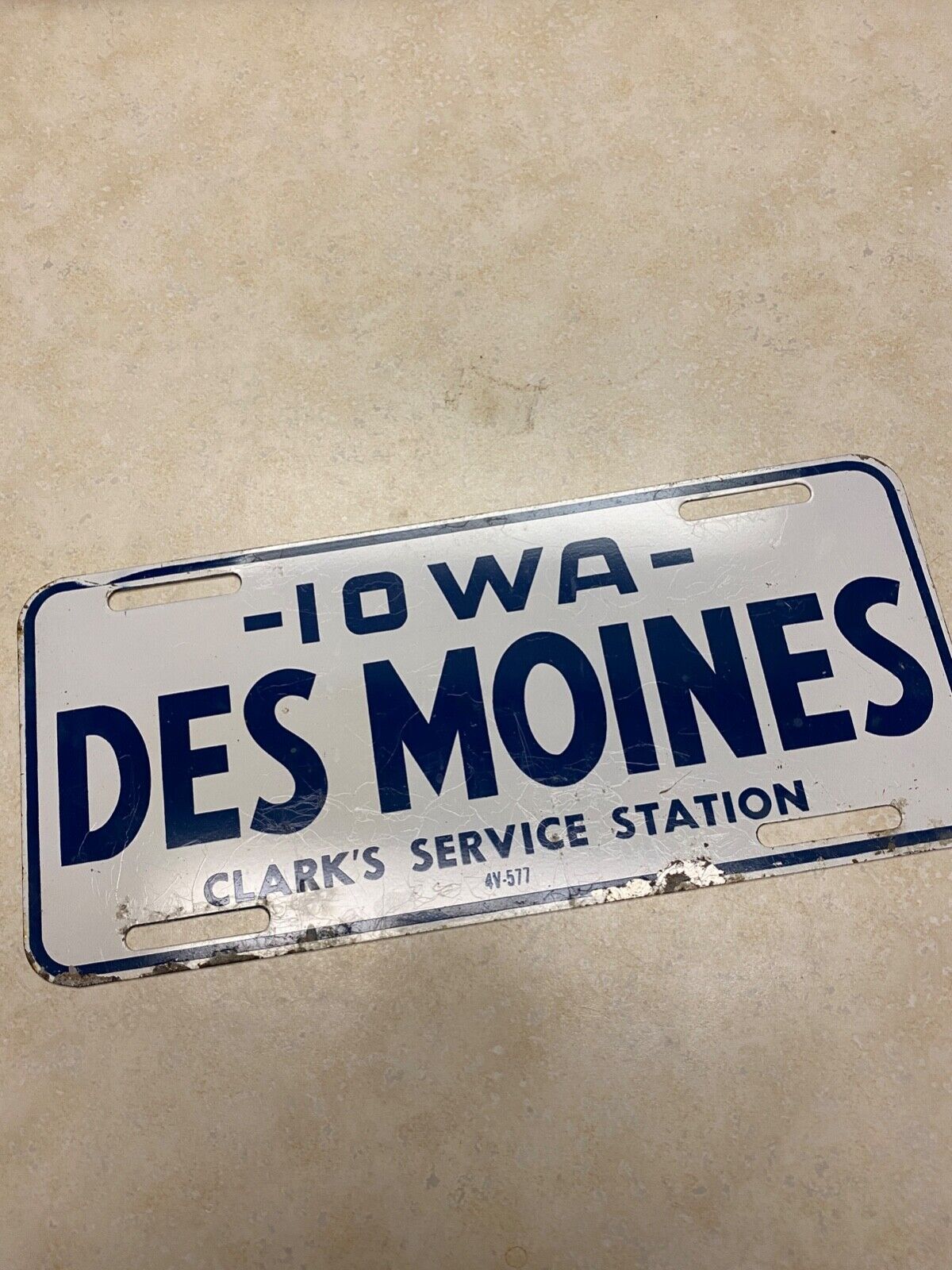 Vintage Clark's Service Station Des Moines Iowa Plate