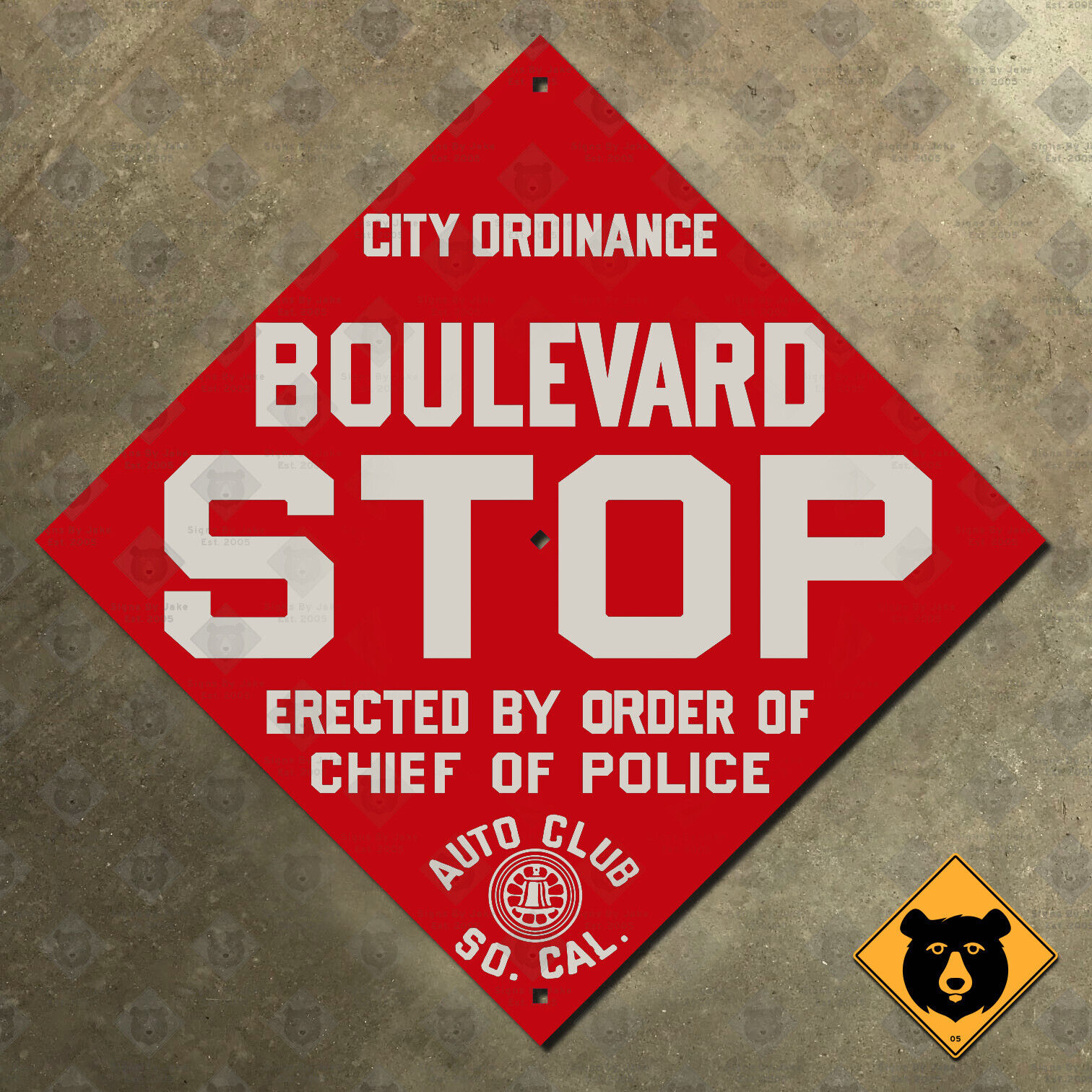 California ACSC boulevard stop highway road sign auto club AAA diamond police