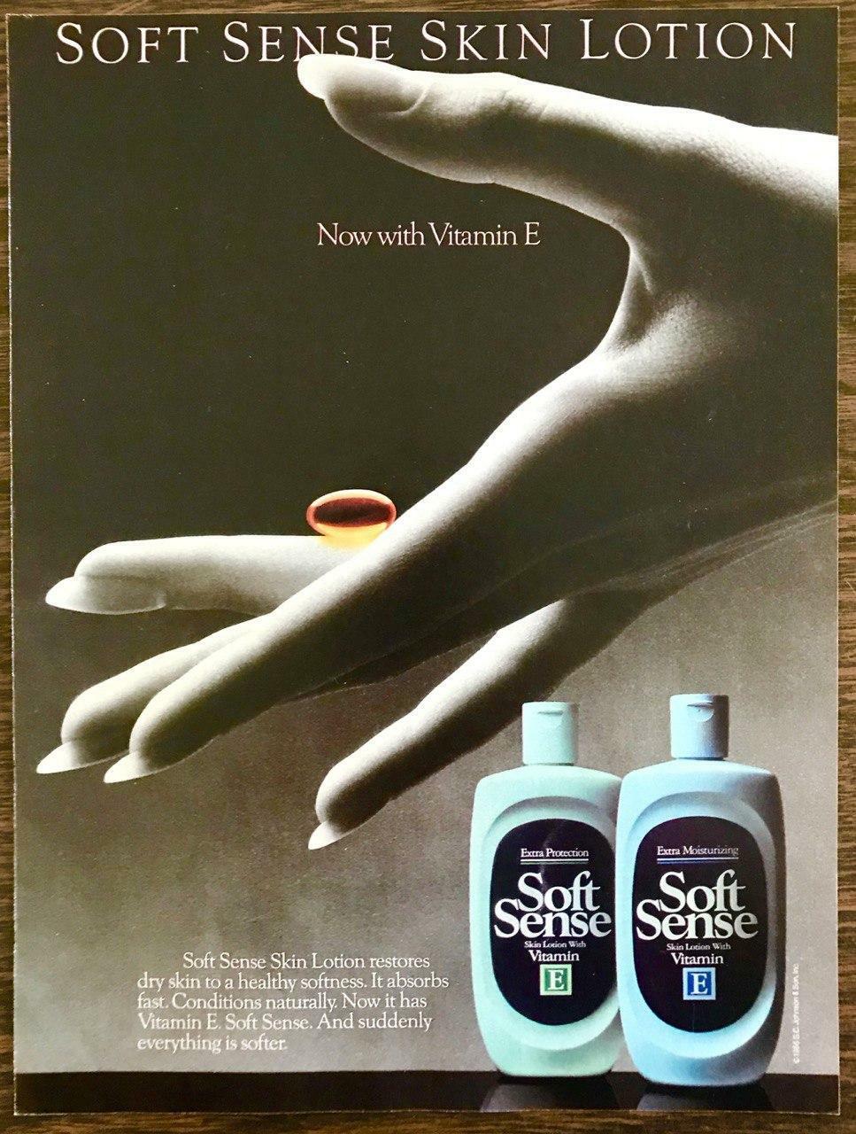1986 Soft Sense Skin Lotion PRINT AD Vitamin E Suddenly Everything is Softer