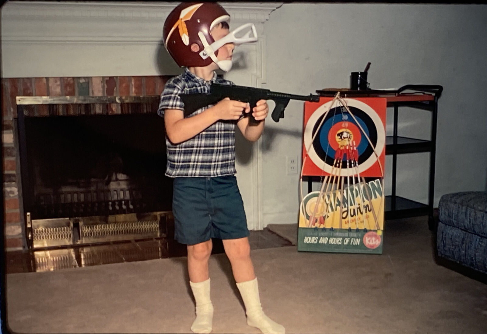 1967 Kodachrome 2 Slides Boy w/ Toys Washington Redskin old Logo Gun Archery Set