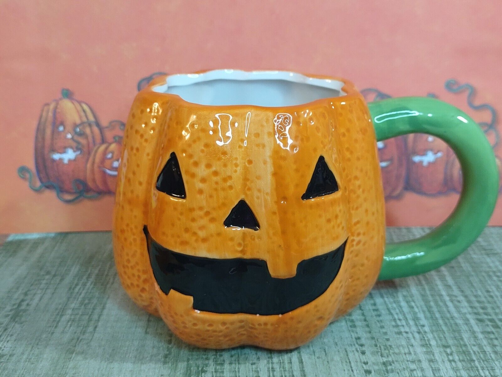 Jack O Lantern Coffee Mug Orange Ceramic Pumpkin Boston Warehouse Trading NOB