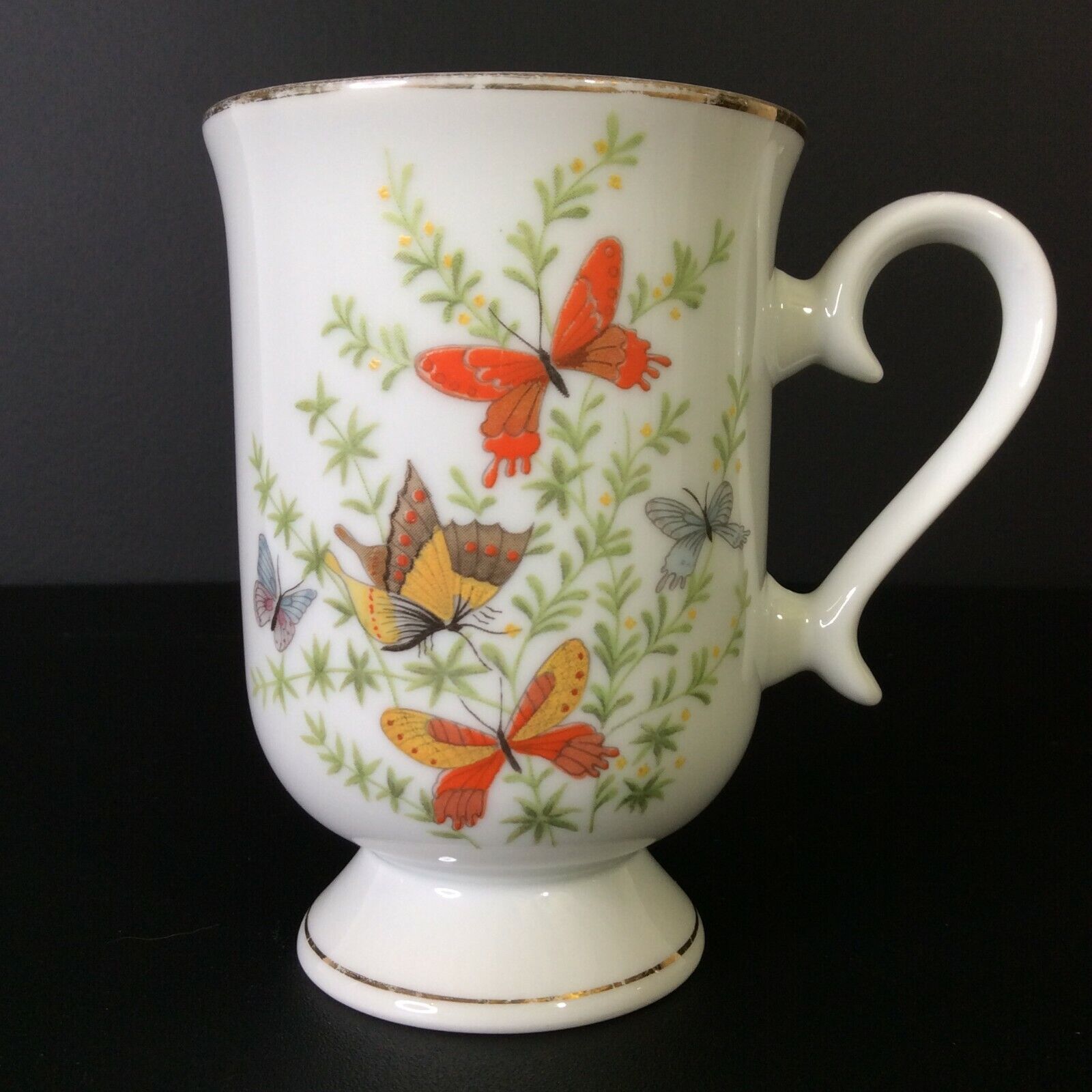 Ecstasy Coffee Mug Cup Floral Butterflies Pedestal Footed 10 Oz