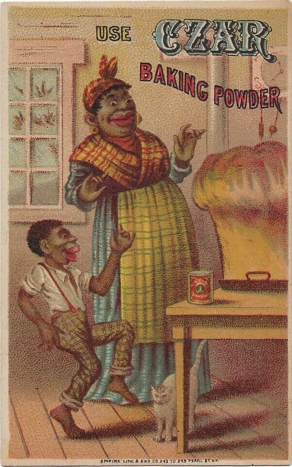 1880 Victorian Advertising Trade Card CZAR Baking Powder New Haven Woman Boy Cat