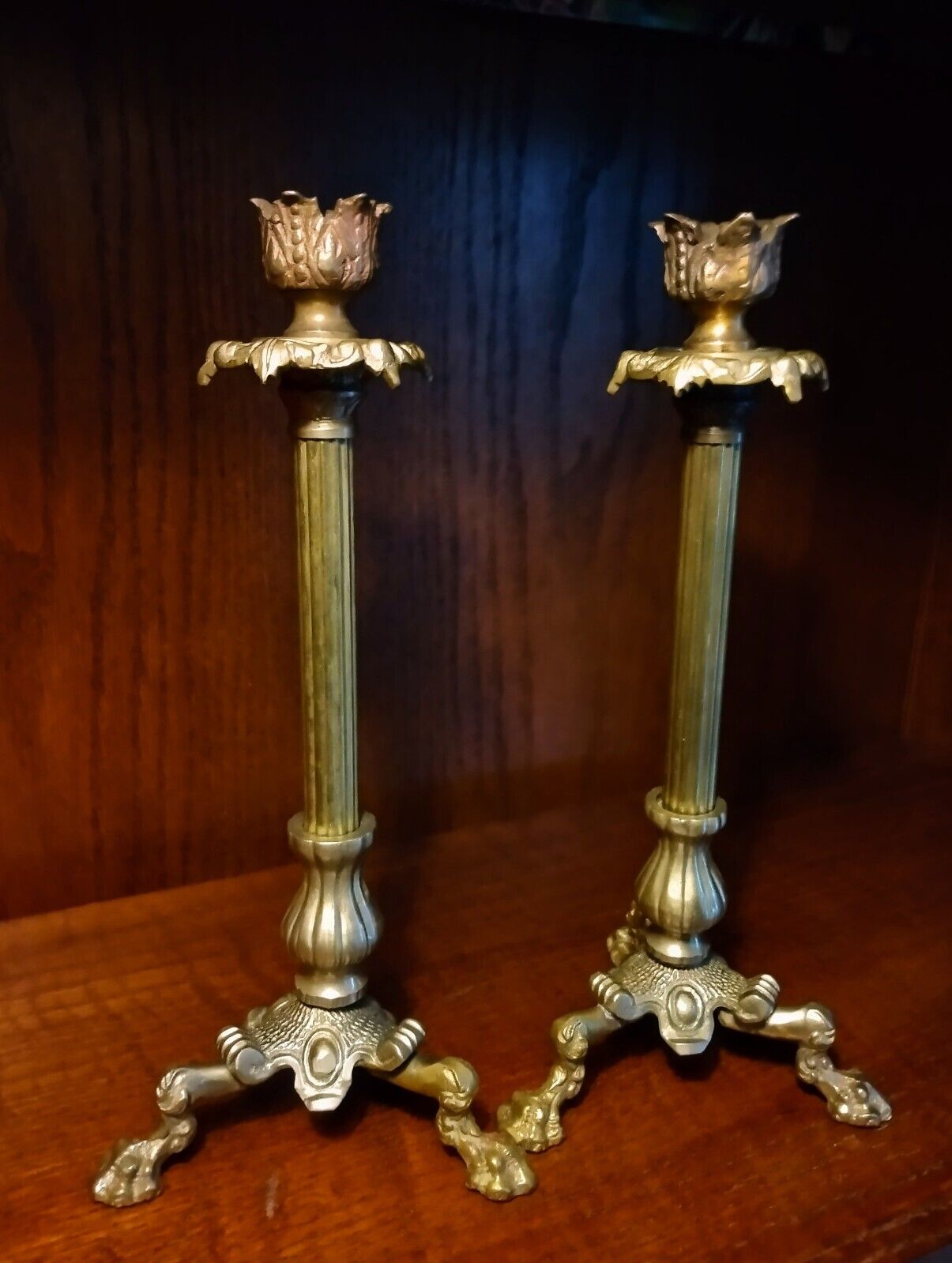 Pair Of Vintage  Art Nouveau Style Brass ( Bronze?) Candle Holders. 