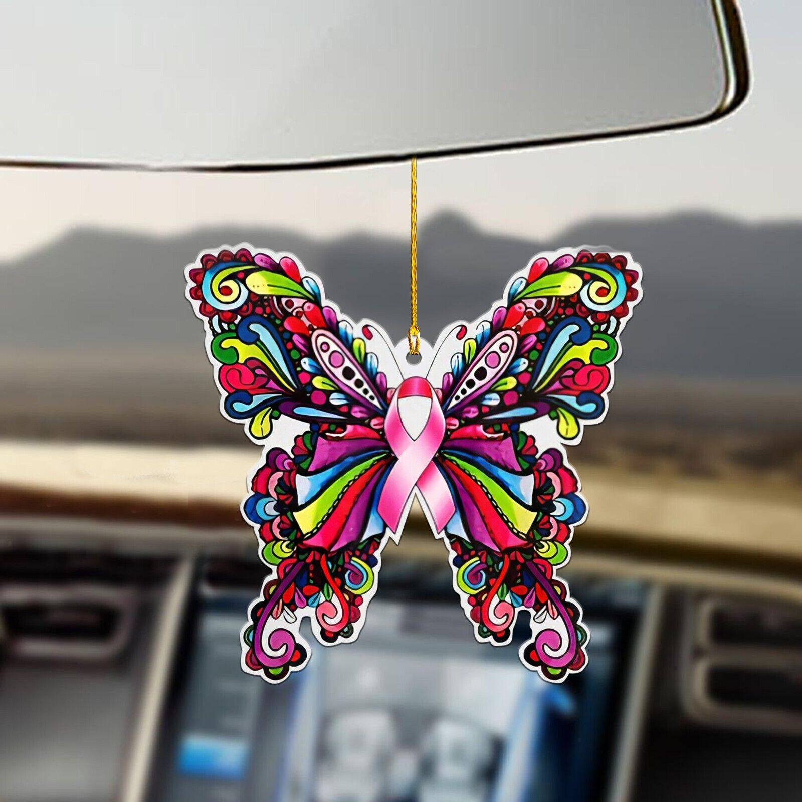 Breast Cancer Awareness Ornament, Breast Cancer Pink Ribbon Butterfly Ornament