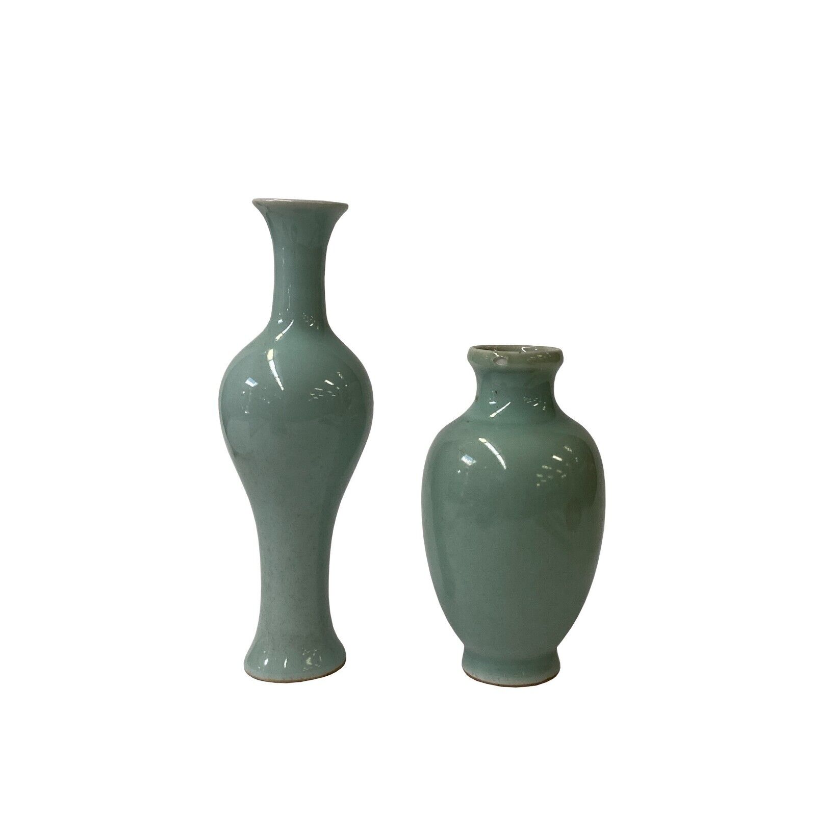 2 x Chinese Clay Ceramic Ware Wu Light Celadon Small Vase ws2767
