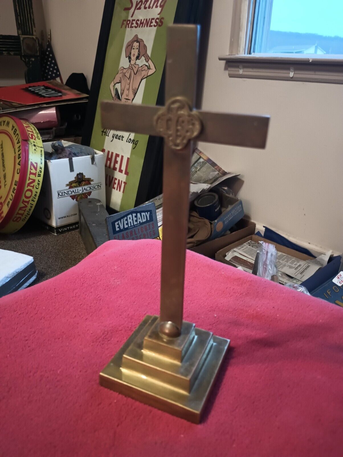 Vintage Brass Alter Cross Raised IHS Engraved - 1950’s Unique Barn Find Fire 🔥