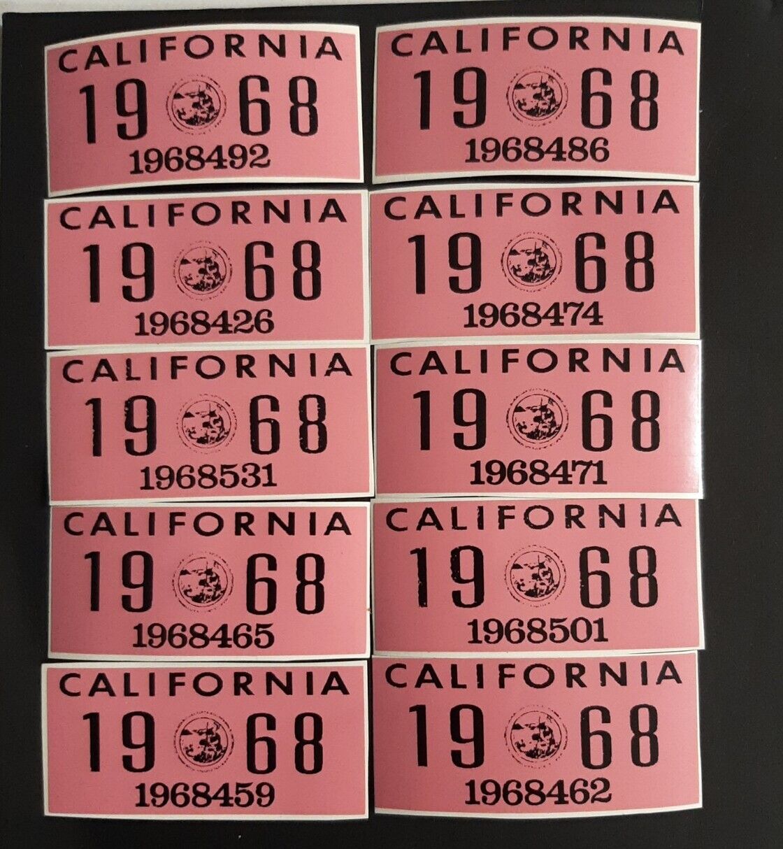 1968 California License Plate Registration Sticker, YOM, CA DMV