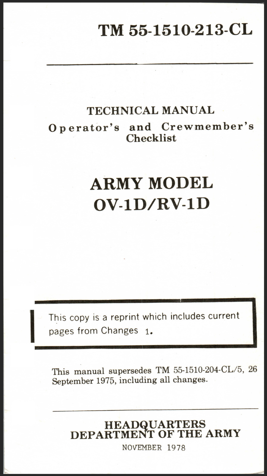 68 Page TM 55-1510-213-CL OPERATOR\'S CHECKLIST OV-1D RV-1D Mohawk on Data CD