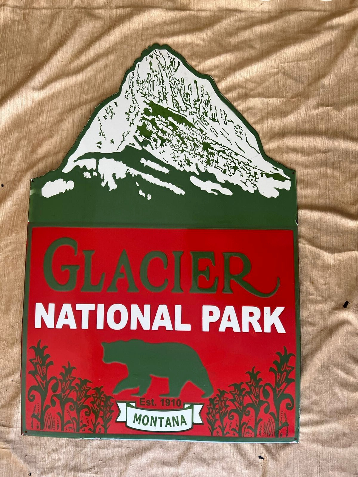 Porcelain Glacier National Park Enamel Sign Size 30x20 Inches