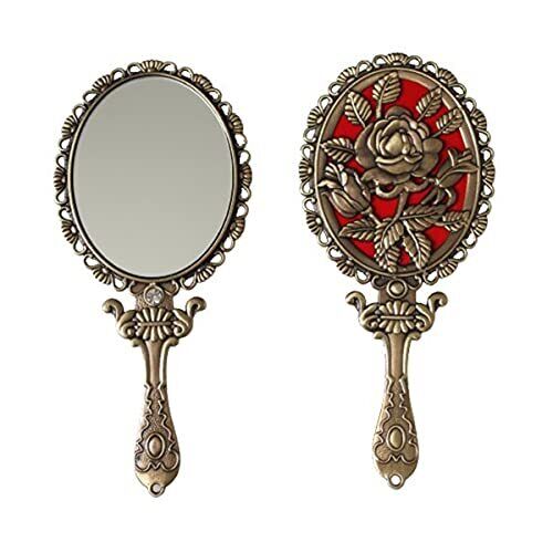 SEHAMANO Vintage Hand Mirror with Embossed Rose on The Back Handheld Makeup B...