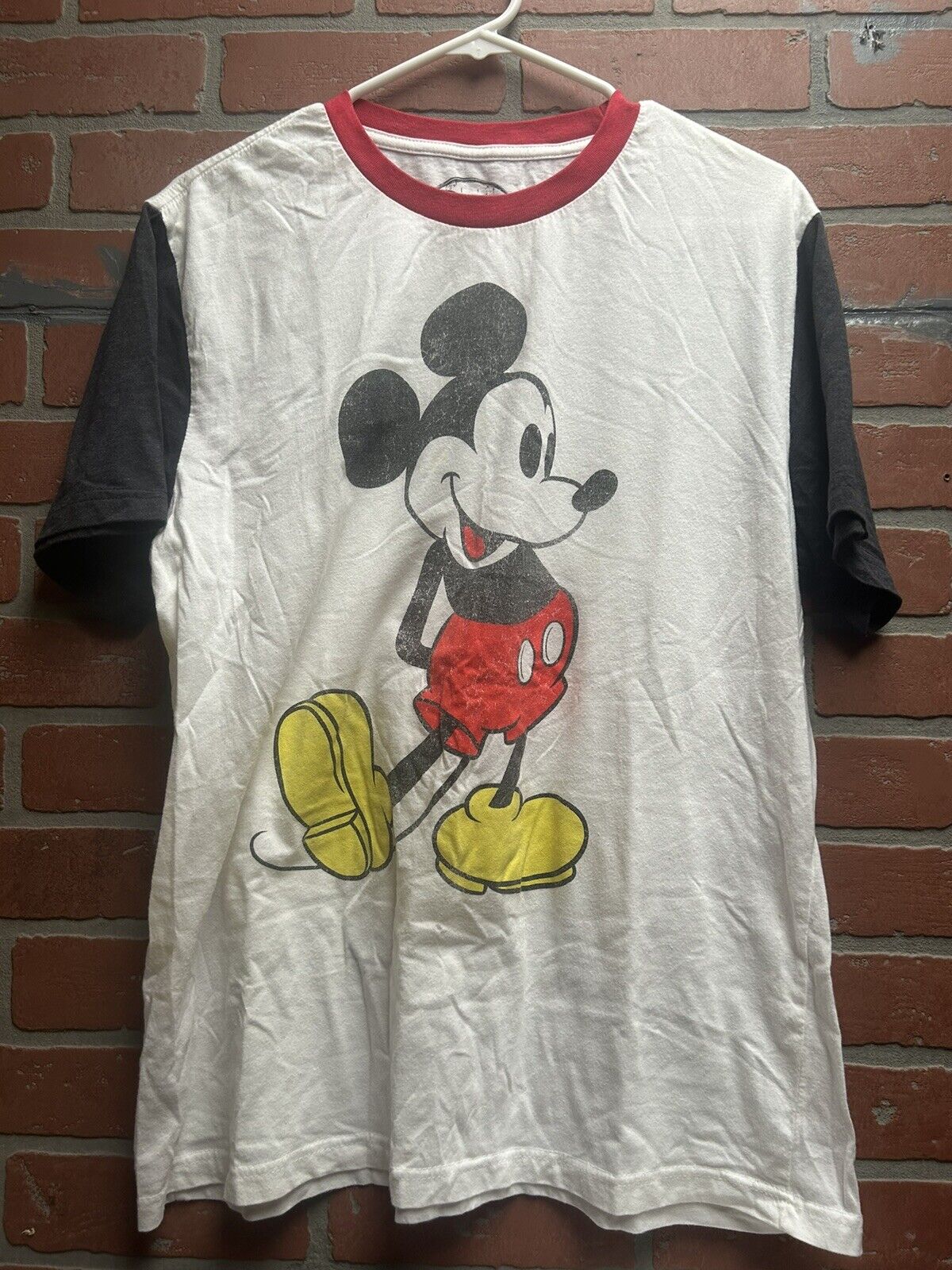 Disney Mickey Mouse White Black Short Sleeve T Shirt Adult Large Long Shirt