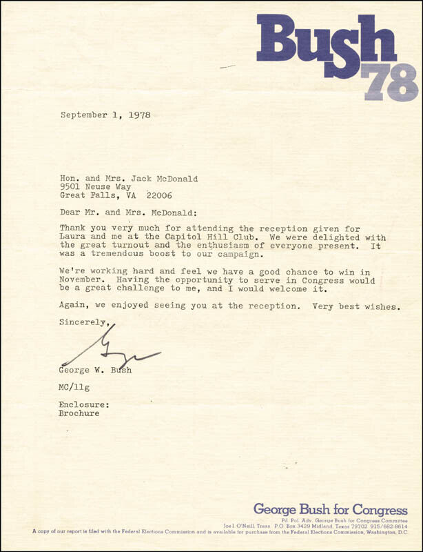 GEORGE W. BUSH - TYPED LETTER SIGNED 09/01/1978