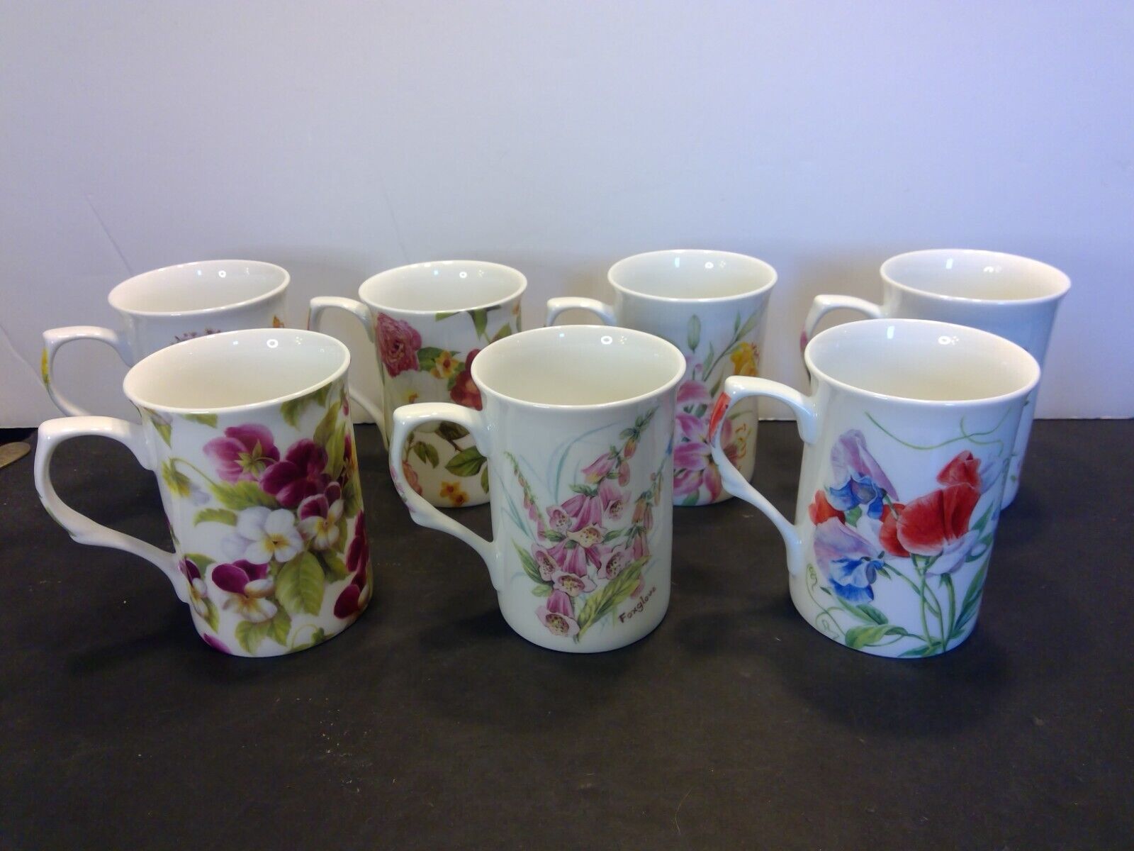 Set of 7 Different Stechcol Gracie Bone China Floral Mugs
