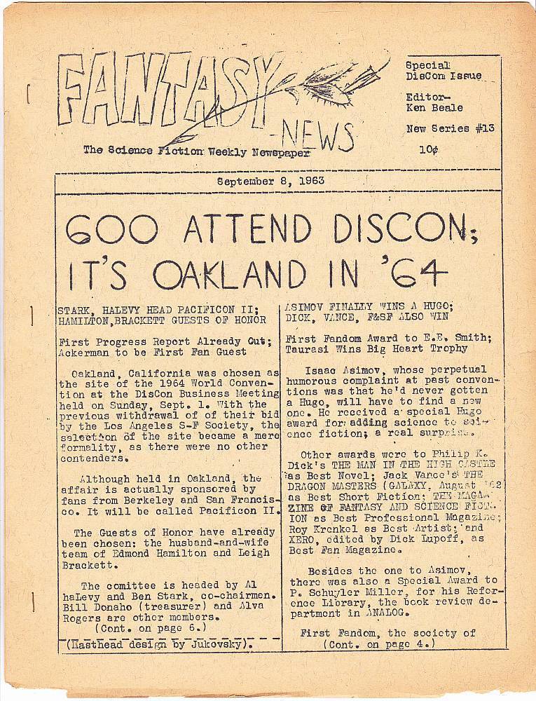 FANTASY NEWS #13 - 1963 fanzine - Discon World Science Fiction Convention report