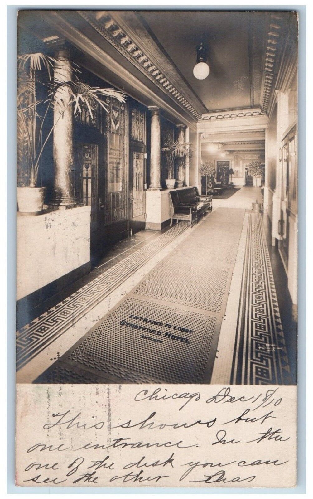 Chicago IL Postcard RPPC Photo Entrance To Lobby Stratford Hotel Art Deco Archi