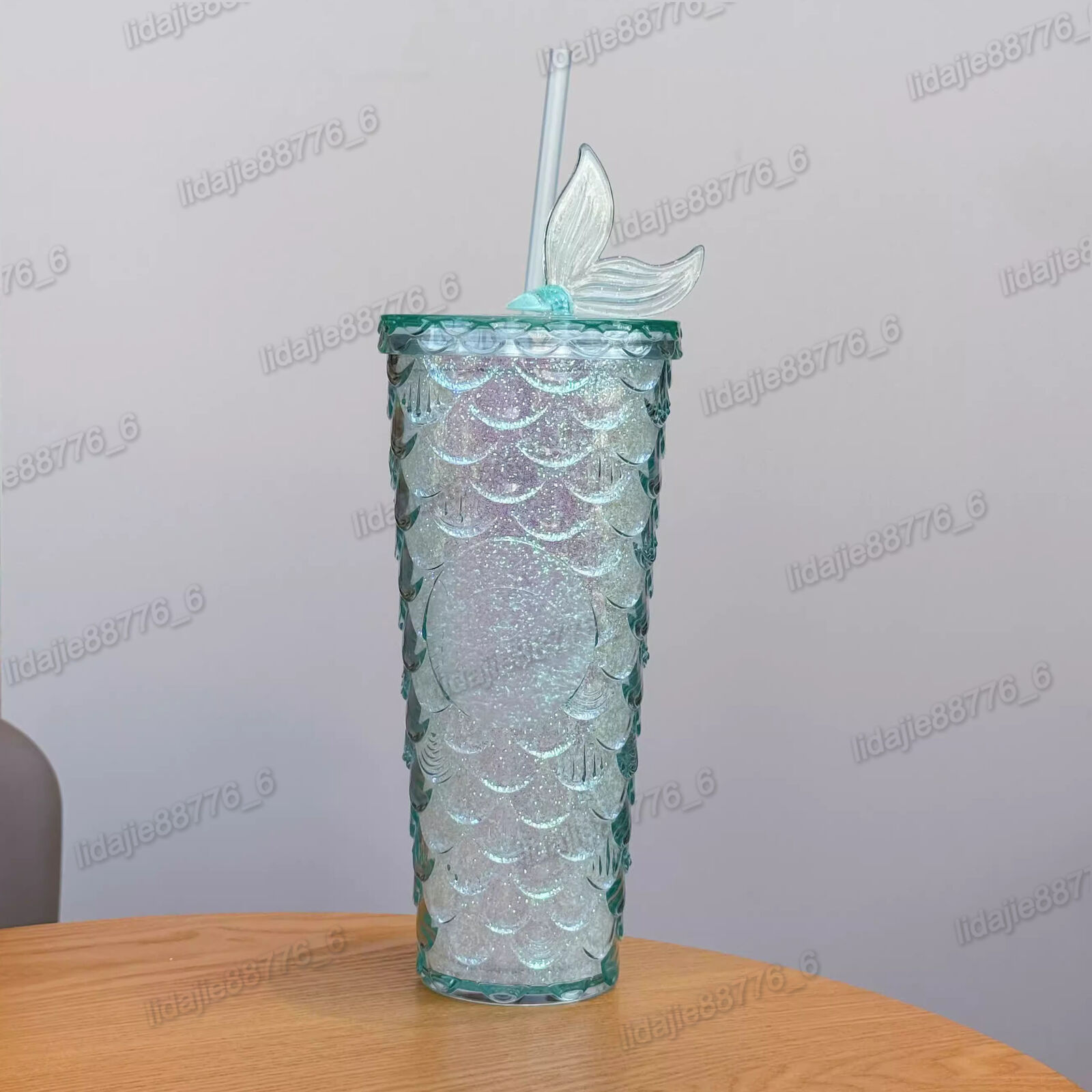 Starbucks Cup Shiny Light Blue Mermaid Fish Scale Straw 24oz Cold Cup Tumbler