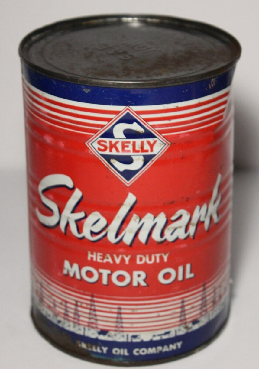 1950s VINTAGE SKELLY MOTOR OIL CAN QUART OIL CAN GRAPHIC OIL CAN TIN LITHO CAN