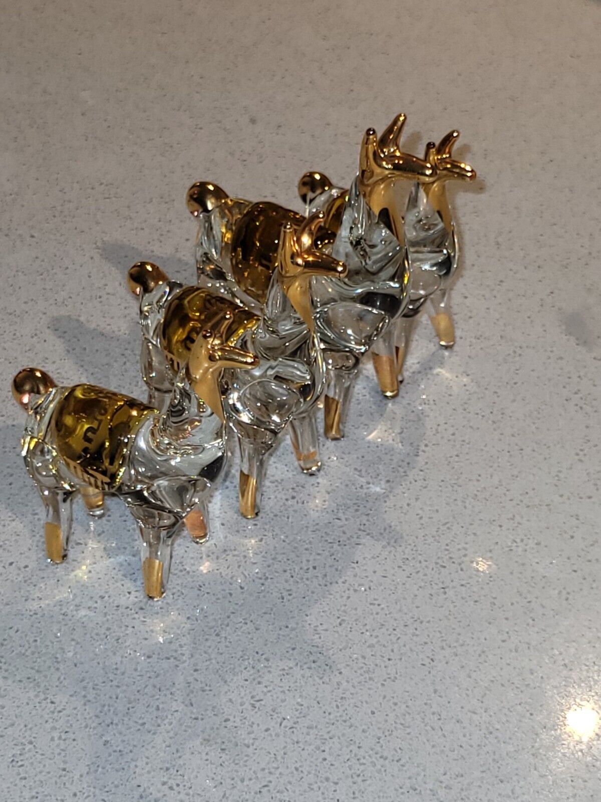 Peruvian Llama Clear Glass Gilded Figurines brown &gold Tone 