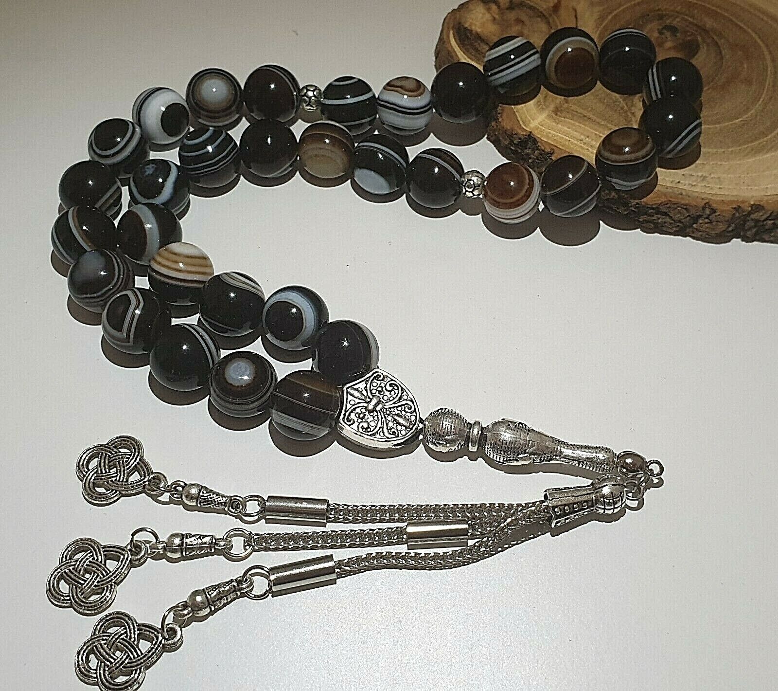 Big Size AGATE Stone Islamic Prayer 33 beads Tasbih Misbaha Rosary Tasbeeh 10mm