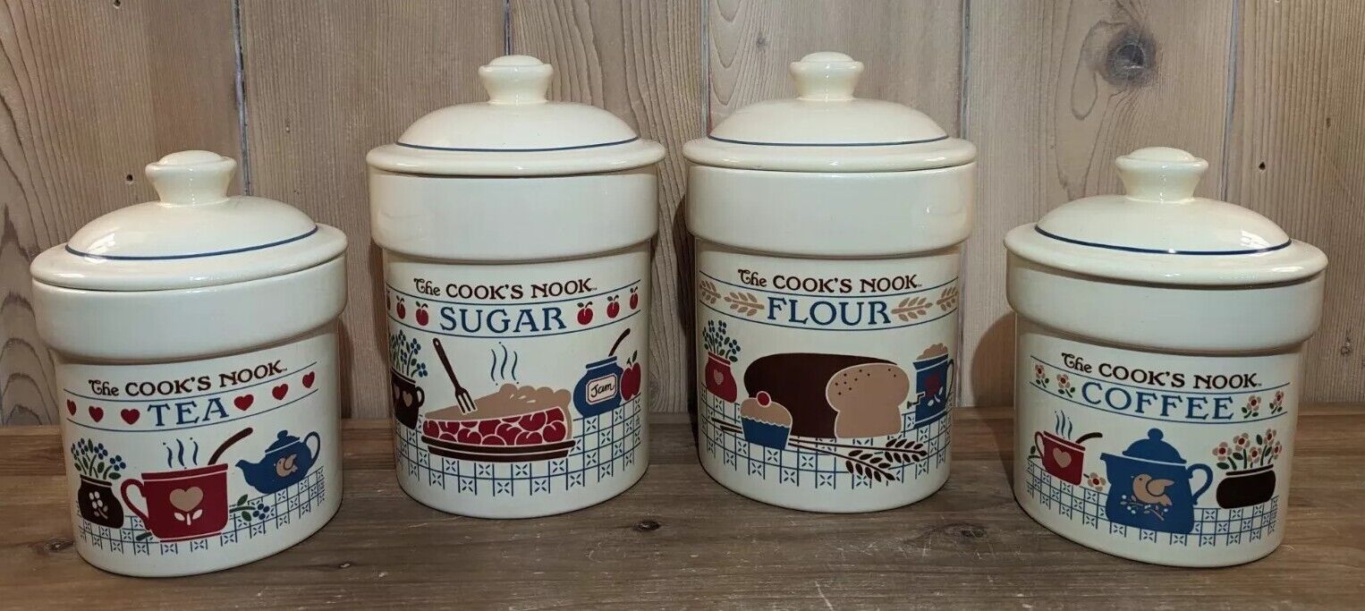 Vtg Treasure Craft USA The Cook's Nook Flour Sugar Tea Coffee Canisters Jars 