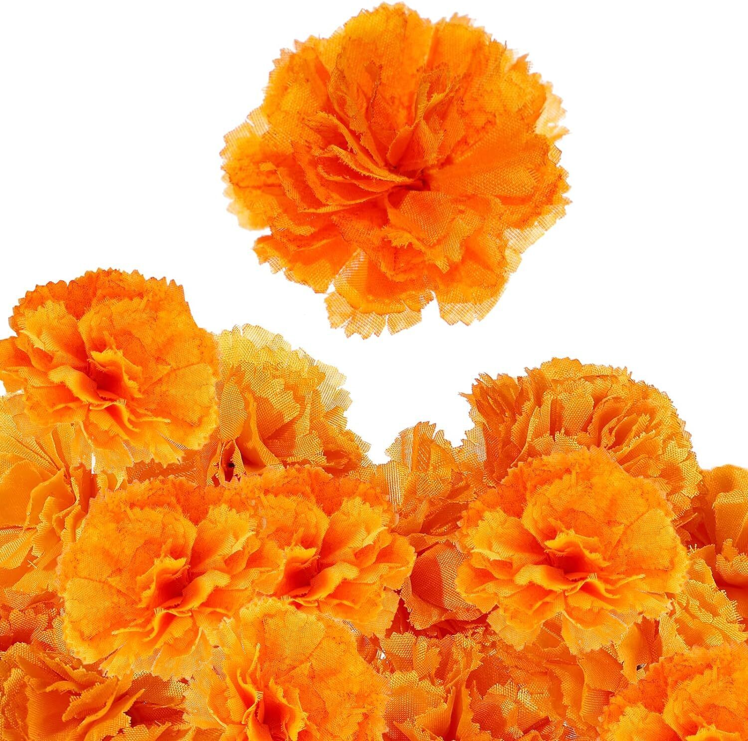 50 Pcs Artificial Silk Marigold Orange Flowers: Day of The Dead Marigold Flower