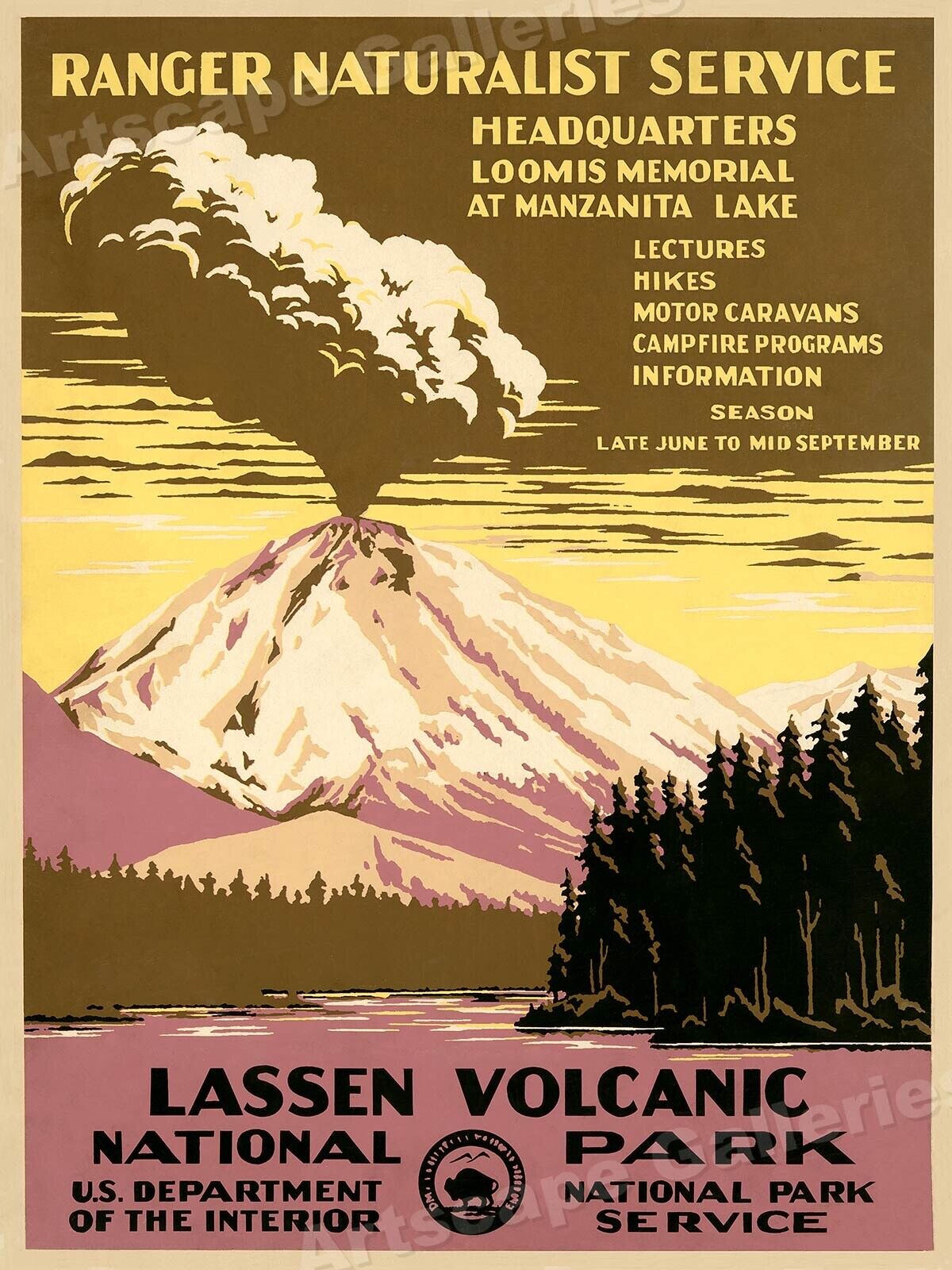 1938 WPA Ranger Naturalist Travel Poster Lassen Volcanic National Park - 18x24