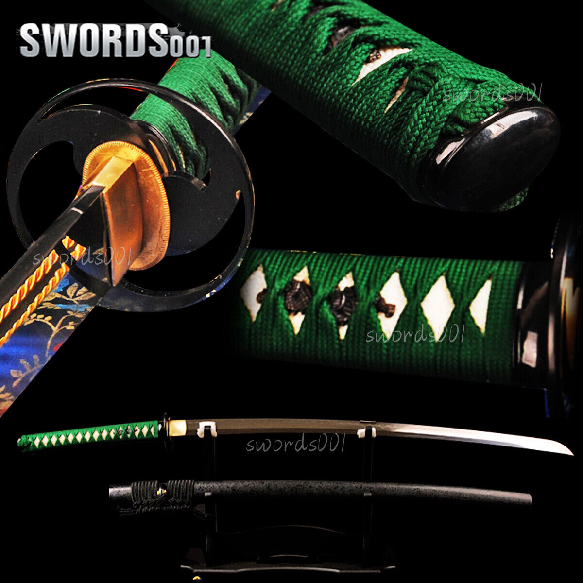 Lucky Green Ito handmade Samurai Katana sharp sword T10 steel clay tempered