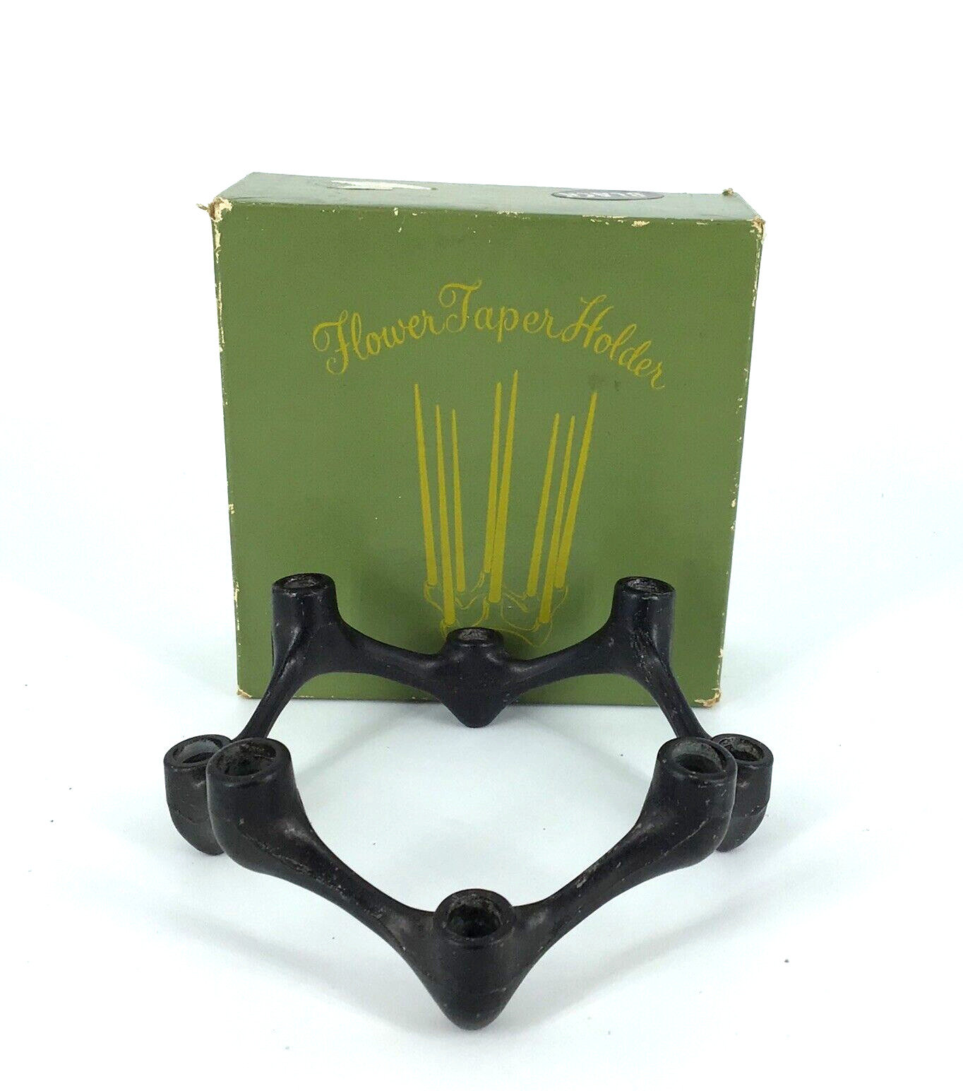Vintage Colonial Candle of Cape Cod 8 candle flower taper holder in box  Black