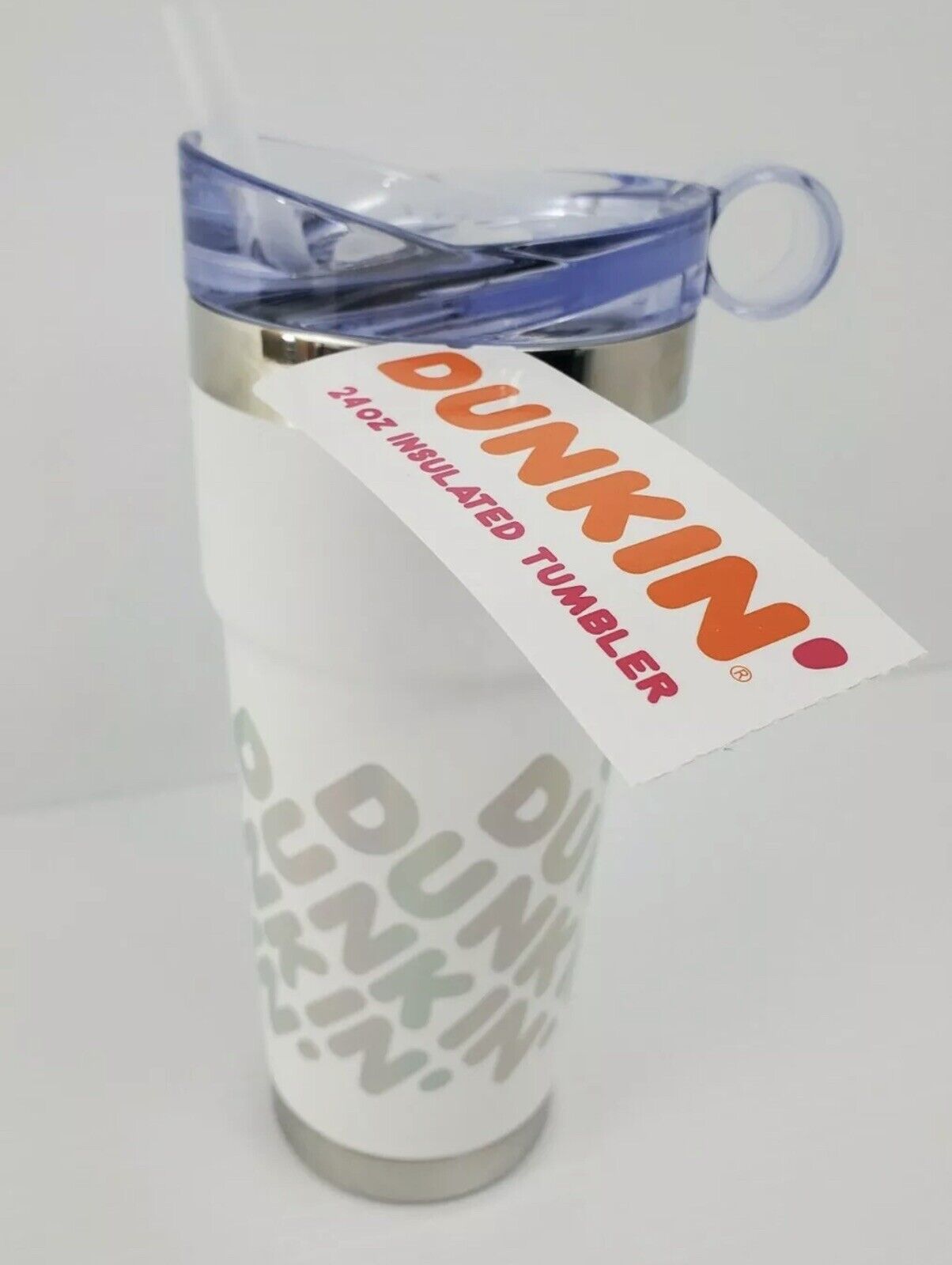 Dunkin Donuts 24oz Tumbler Cup Travel Mug Insulated White Coffee Hot Cold