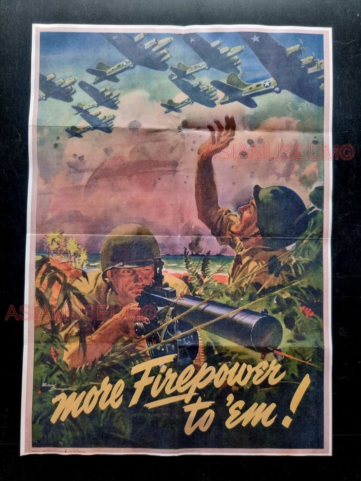 1942 WW2 USA AMERICA WAR PLANE ARMY FIREPOWER RIFLE GUN US PROPAGANDA POSTER 503