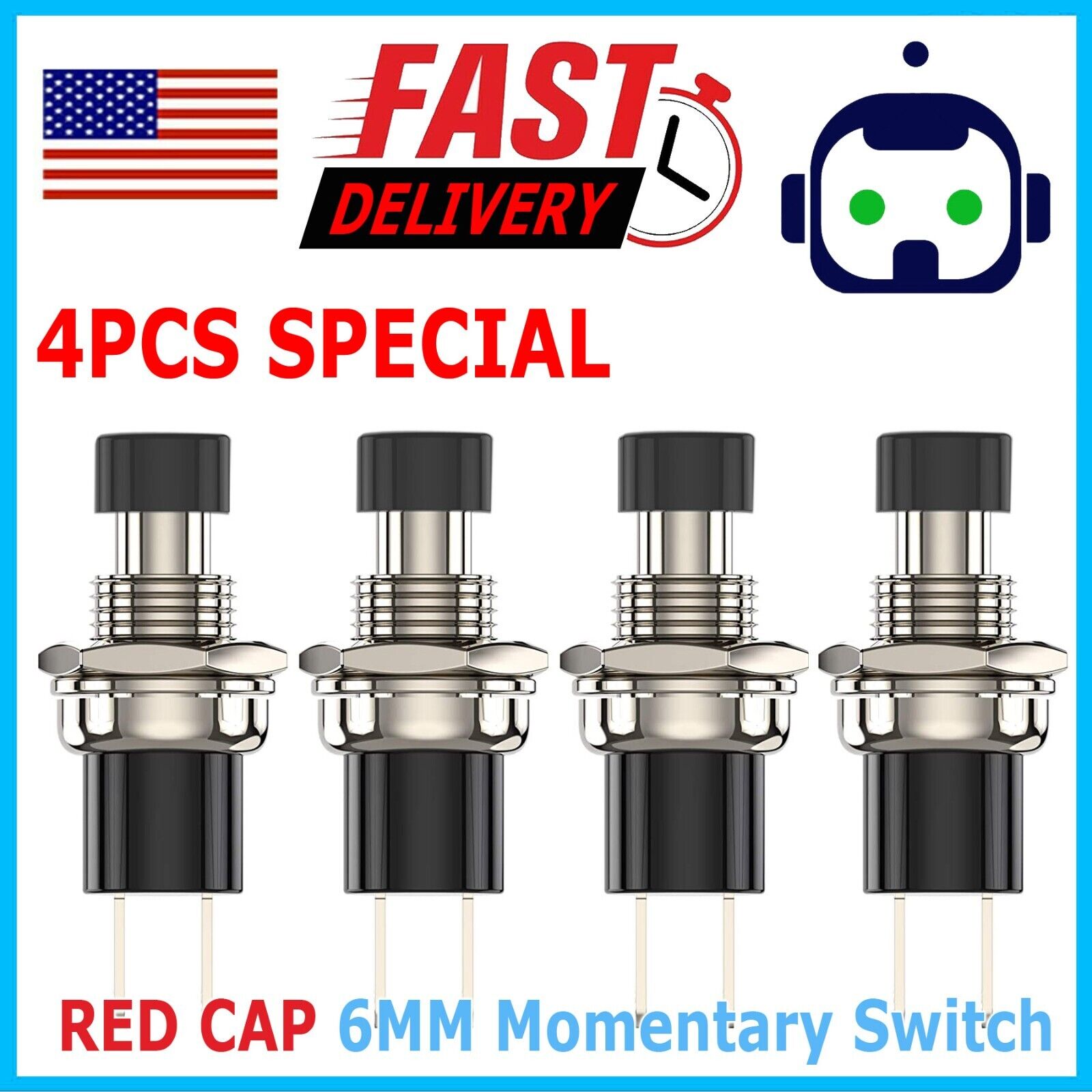 4 Pack SPST Normally Open Momentary Push Button Switch Black