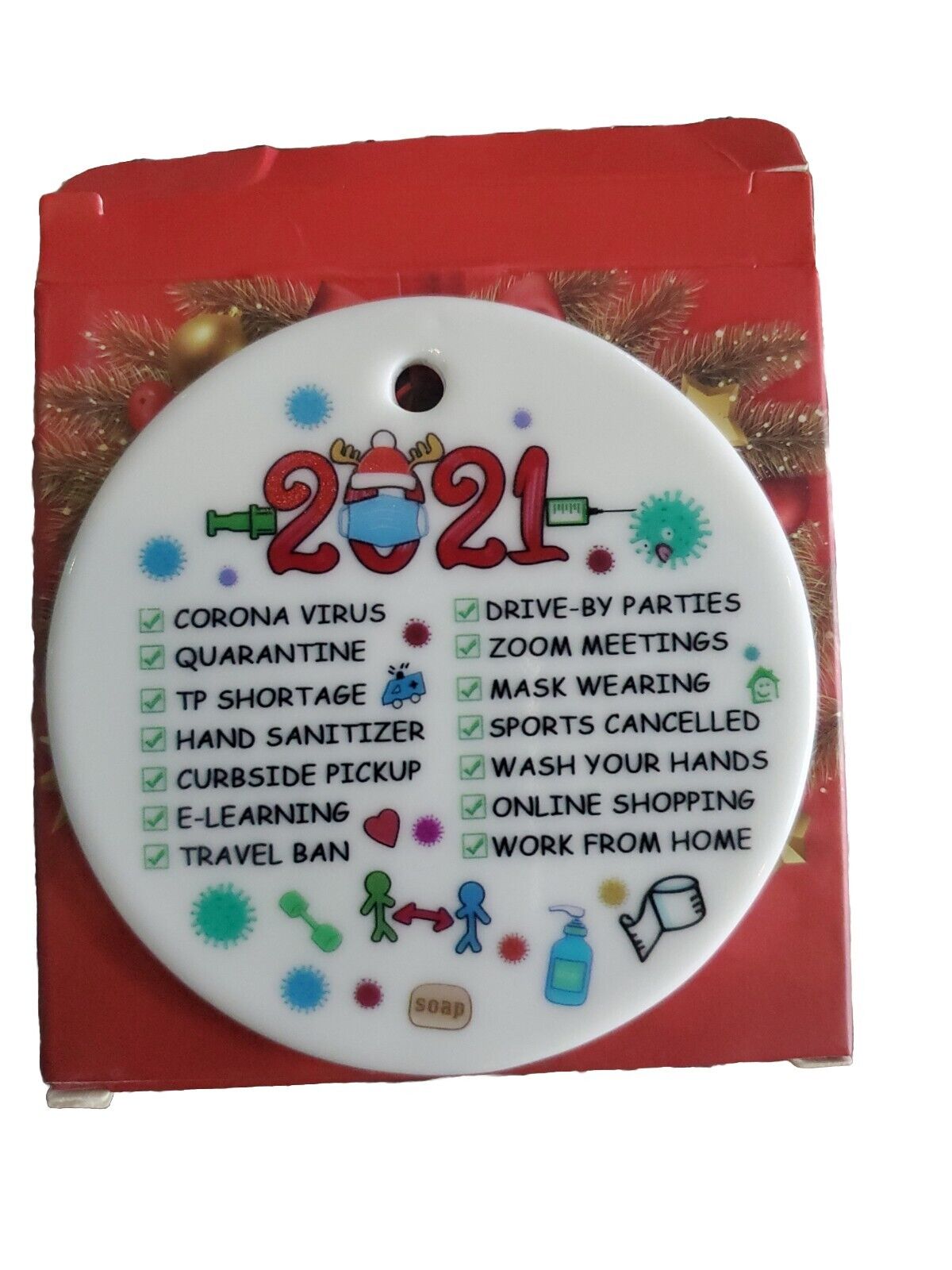Rare 2021 Ceramic Keepsake Corona Virus Covid19 Pandemic Christmas Gift Ornament