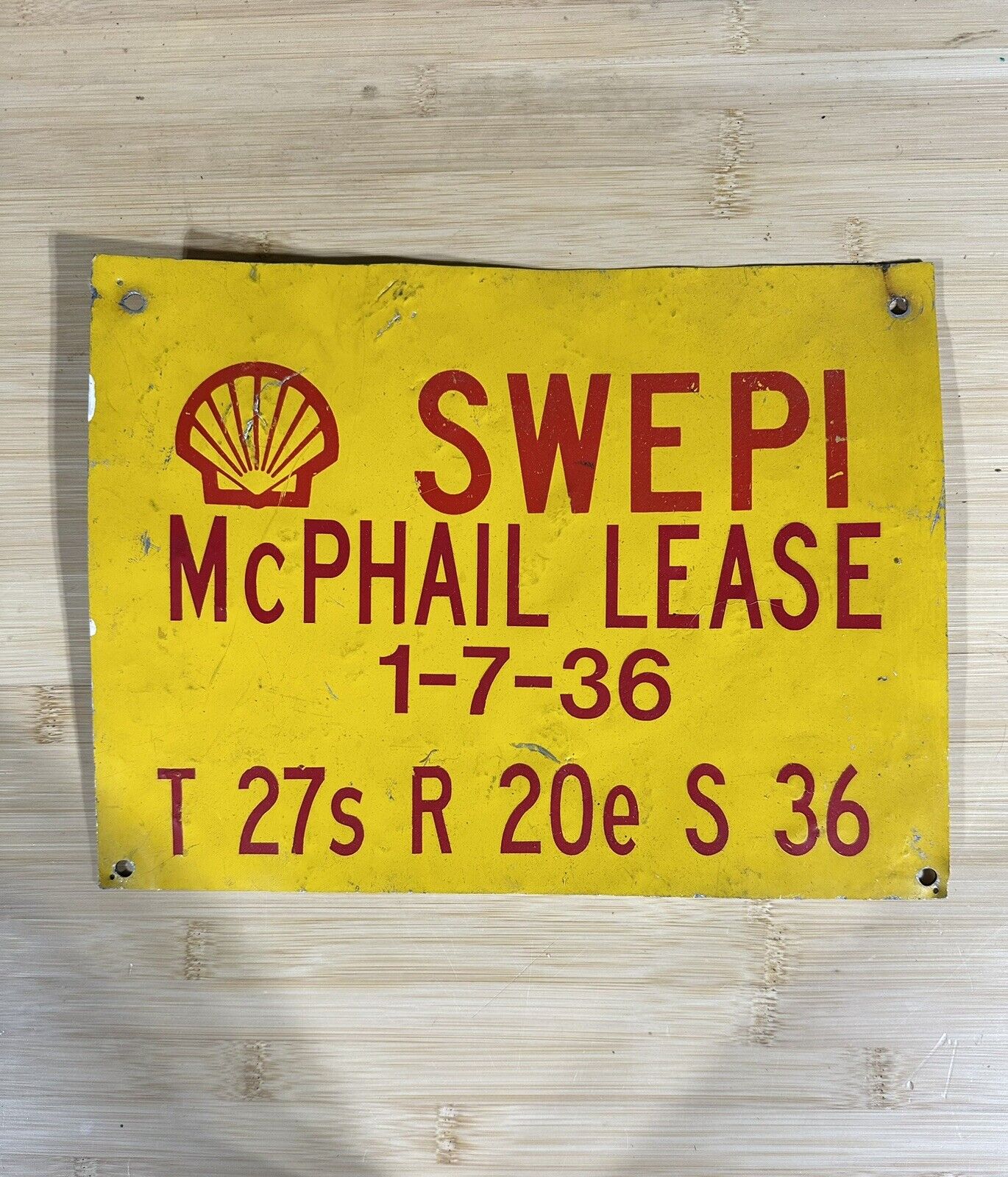 Vintage Shell Oil Lease Sign Swepi McPhail Lease