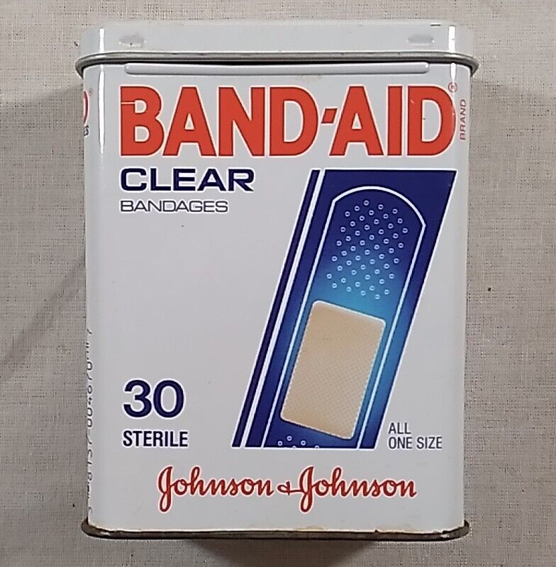 Vintage BAND-AID Johnson & Johnson Clear Bandages Metal Tin Box 30 Advertising