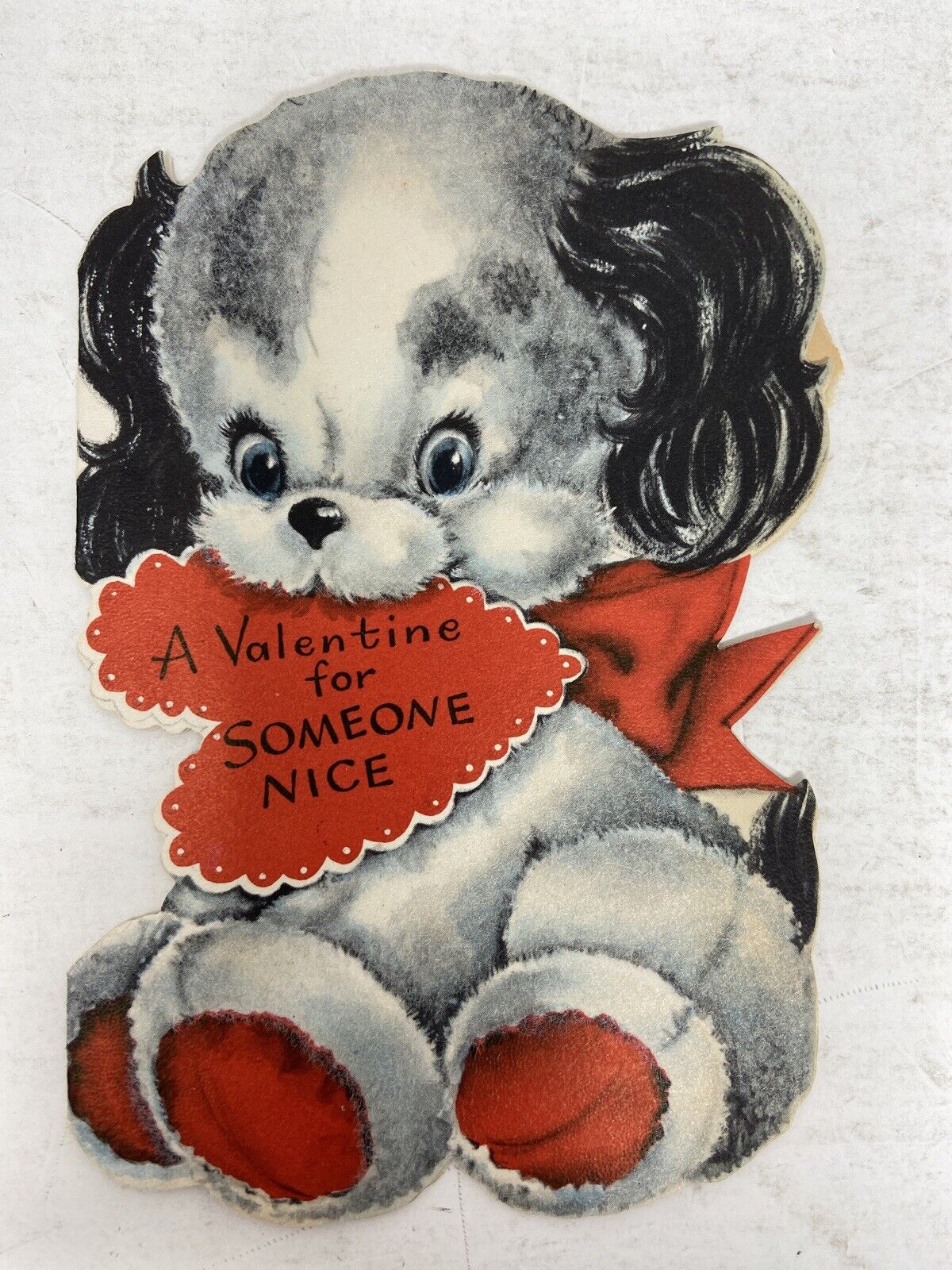 Vintage Adorable Flocked Hallmark Valentine Card Dog Puppy Cute