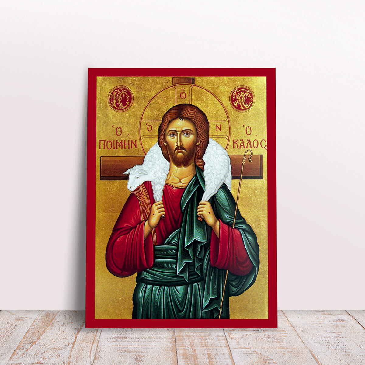 Jesus Christ The Good Shepherd Greek Byzantine Orthodox Christian handmade icon