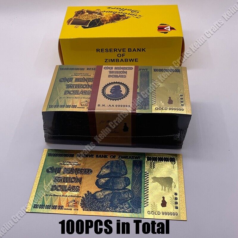 100pcs/lot Zimbabwe $100 Trillion Dollar Gold Bill Banknote Money for Collection