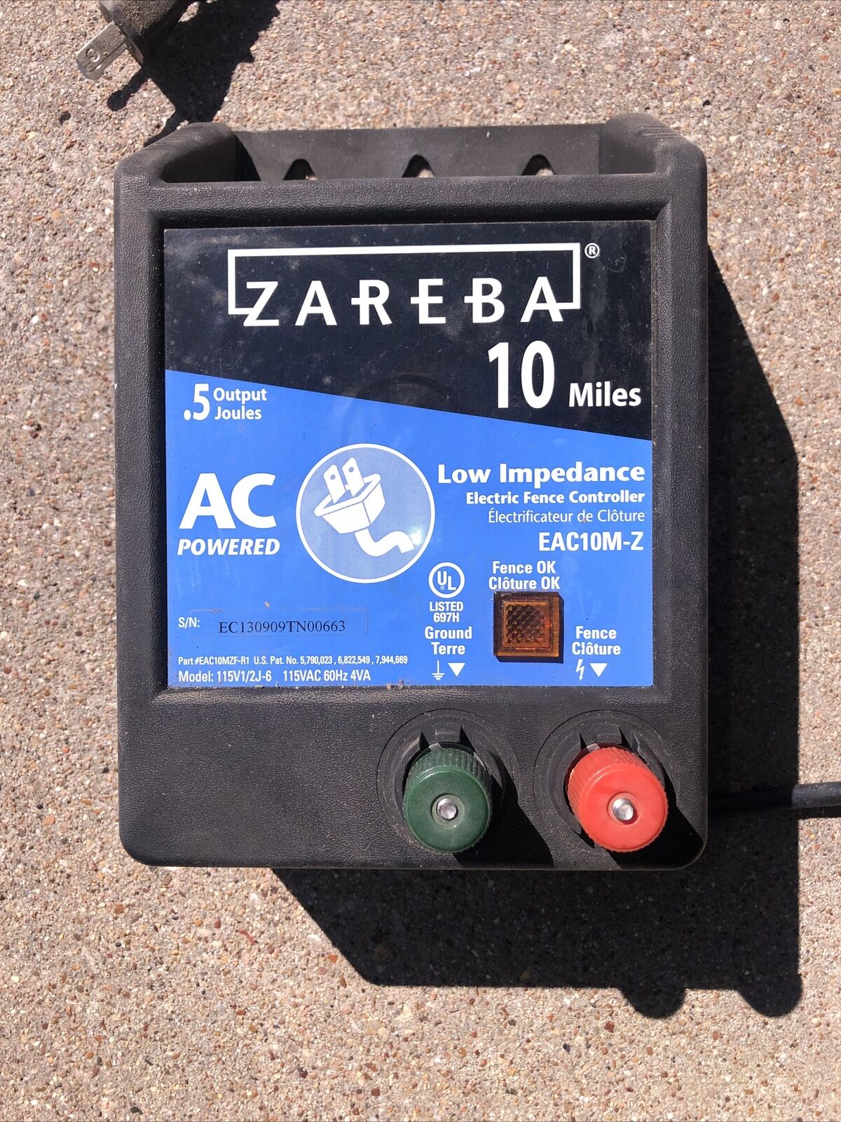 Zareba Energizer Low Impedance 10 Mile Electric Fence Charger AC Power 115 Volt
