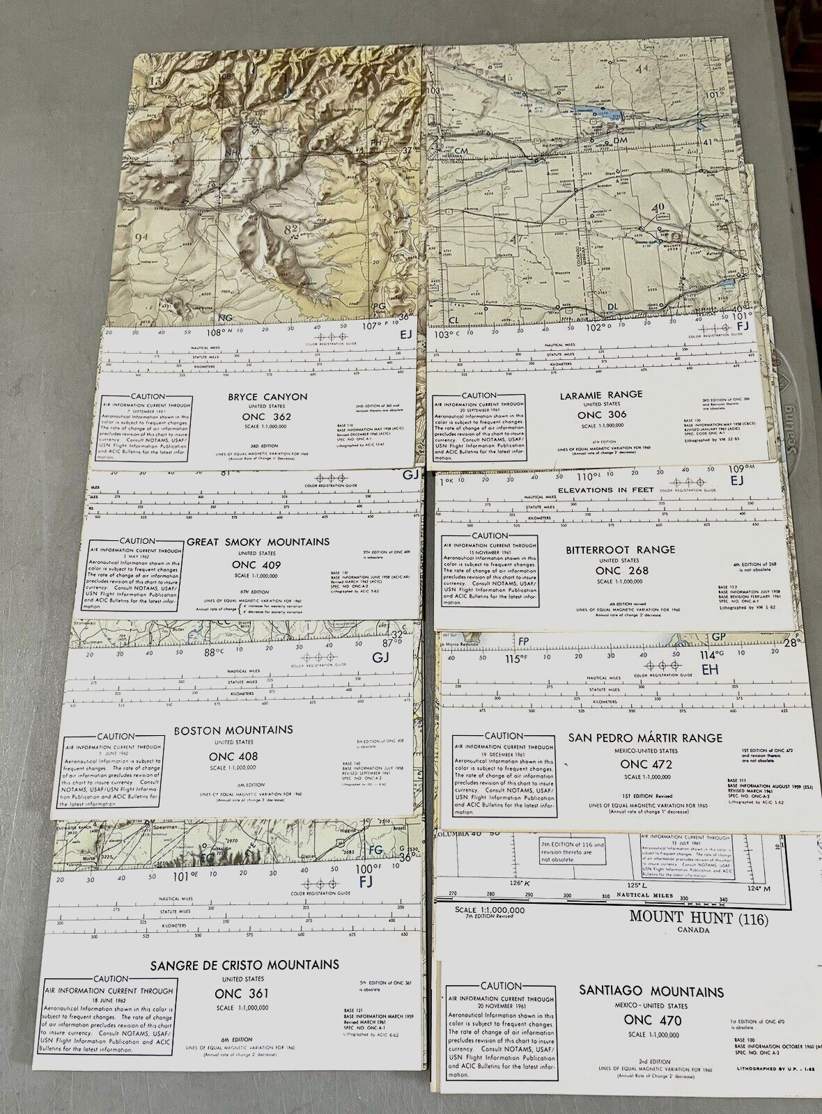 8 USAF Aeronautical Charts  Bryce Canyon Mount Hunt Great Smoky Mountains