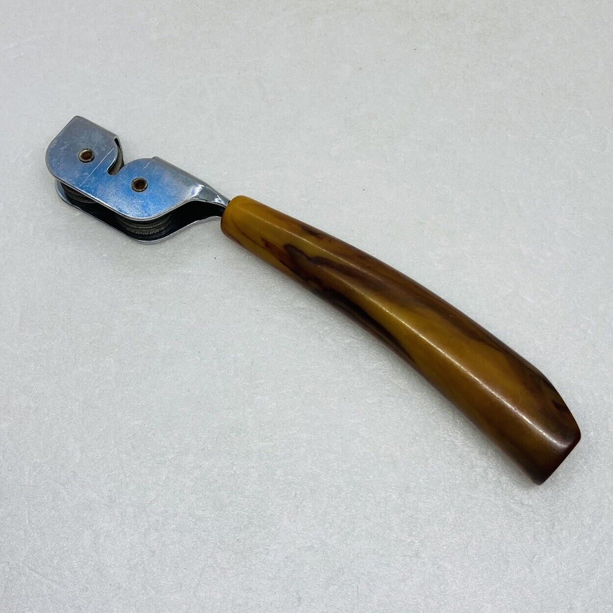 Vintage Double Wheel Knife Sharpener Bakelite Handle 7” Unique Gadget O