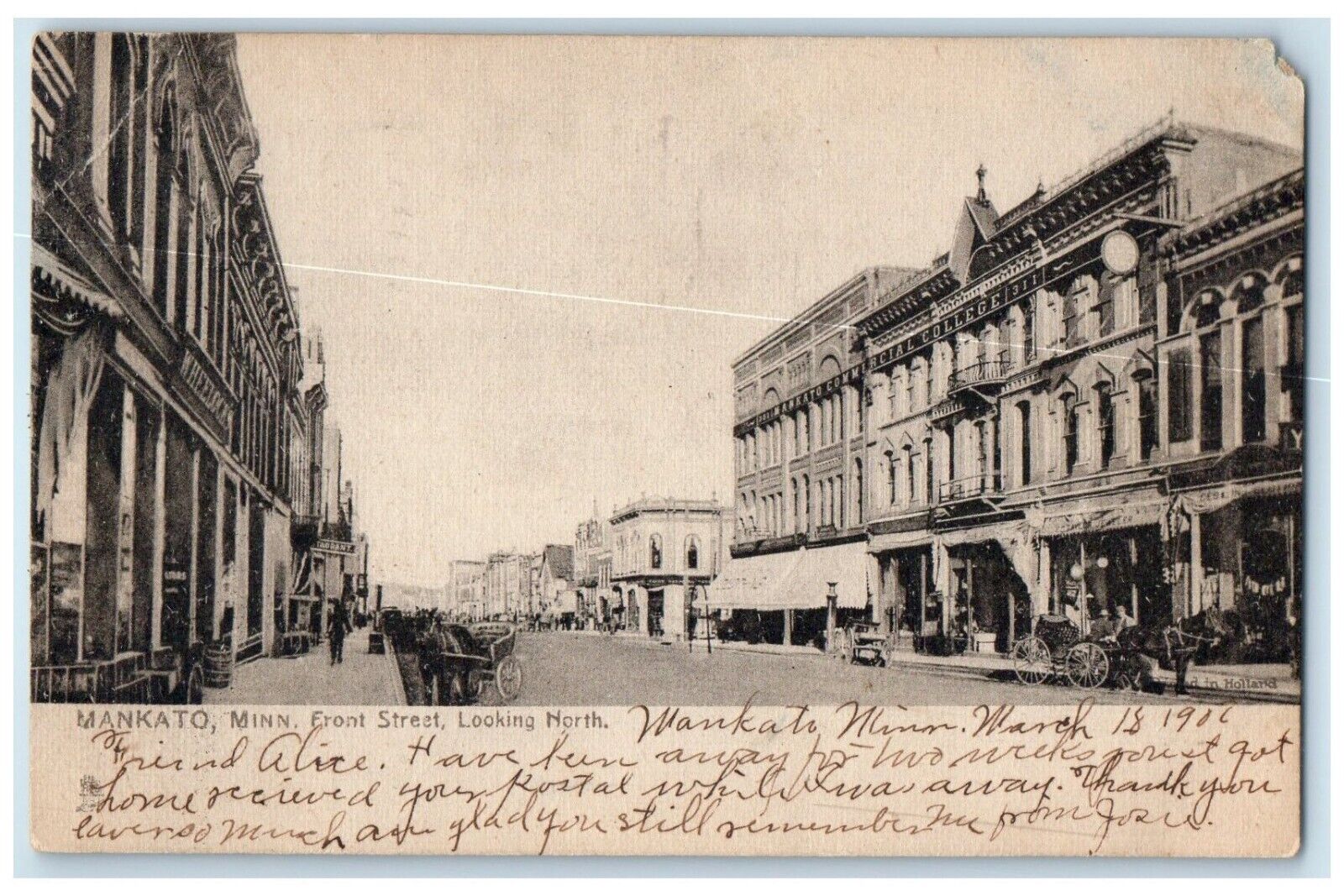 1908 Front Street Looking North Mankato Minnesota MN Tuck\'s Antique Postcard