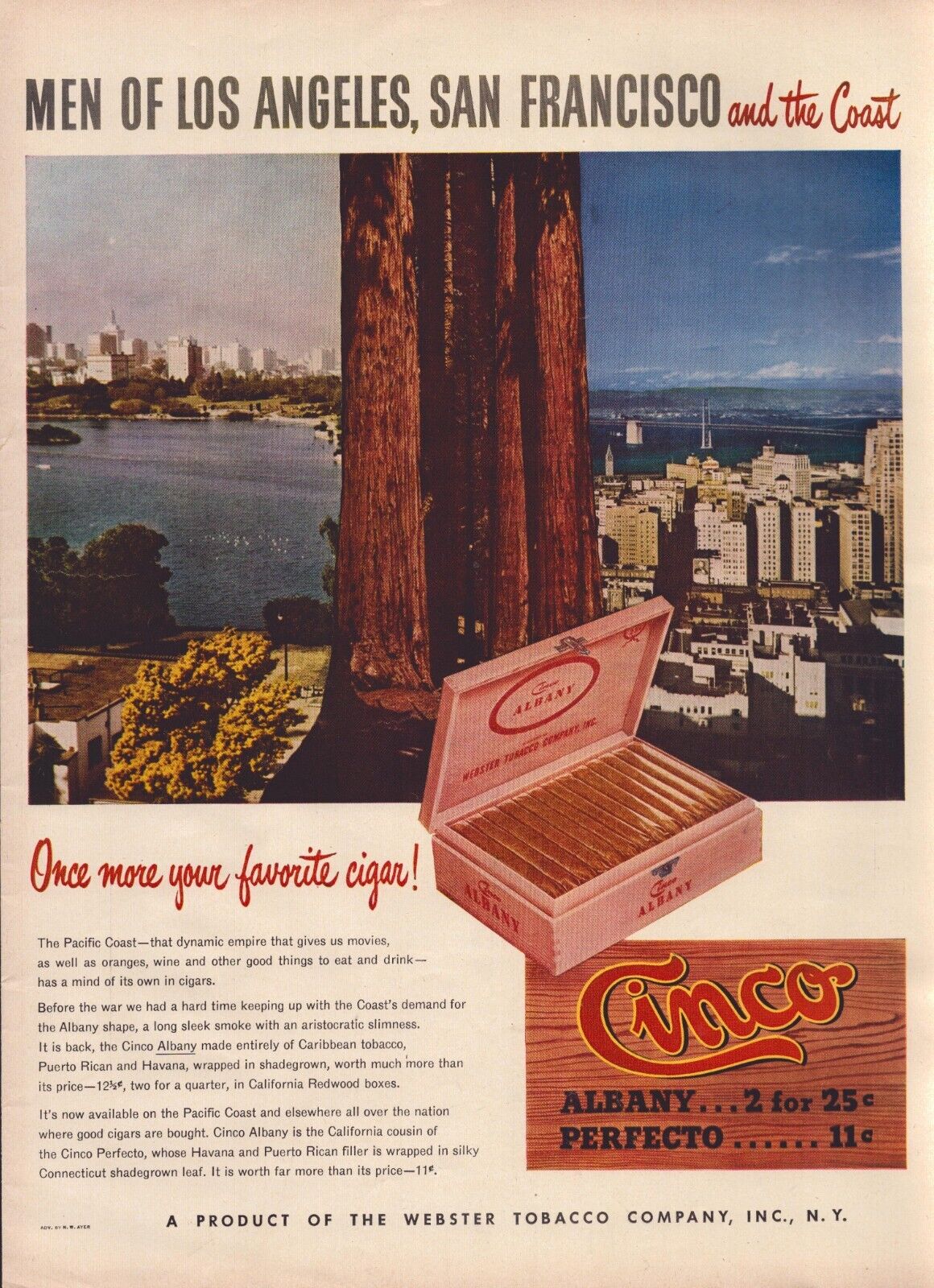1947 Cinco Cigars Vintage Print Ad Men Of Los Angeles San Francisco